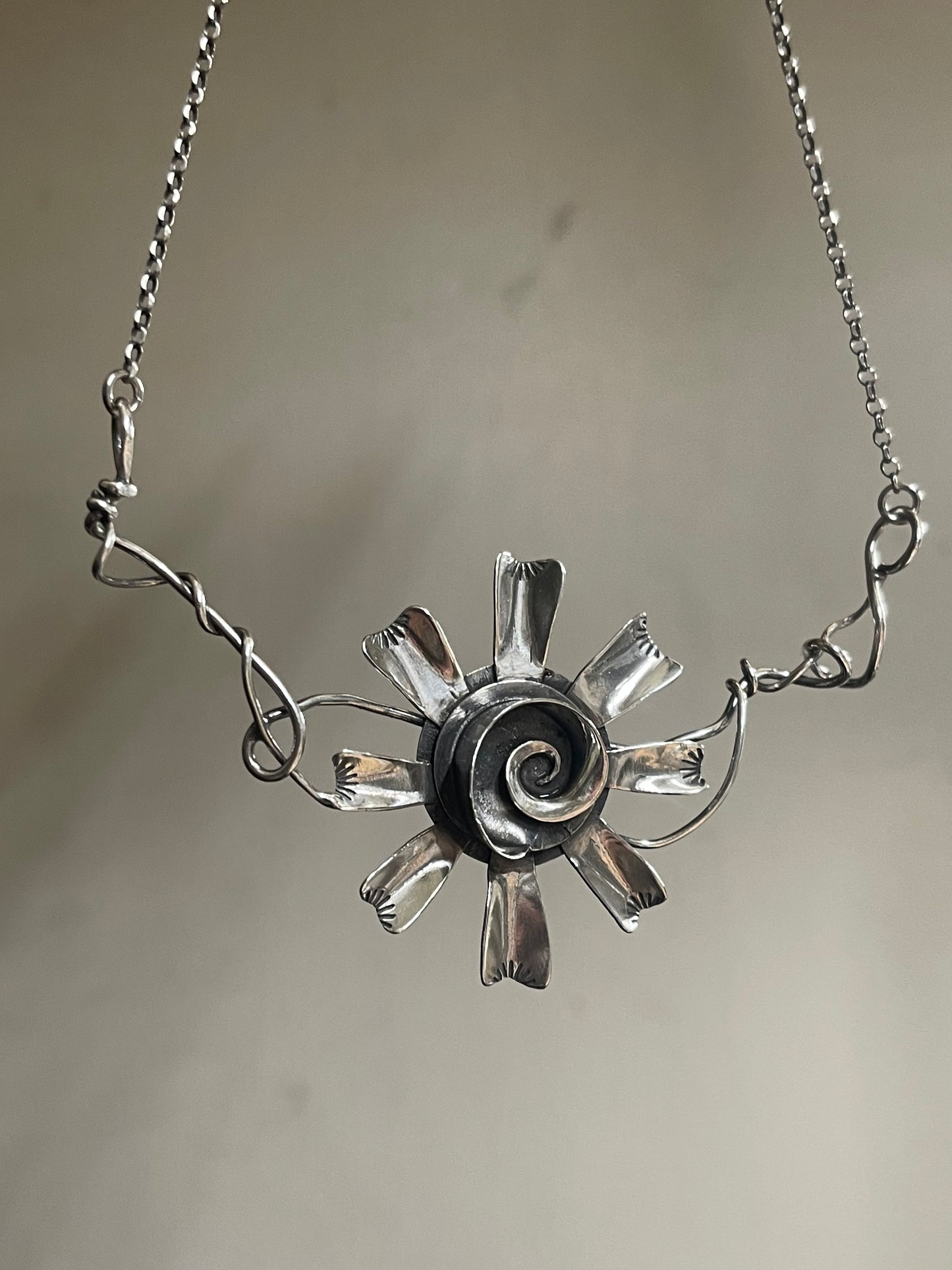 Oh Dear • Sterling Silver Sculptural Viney Flower Neckpiece