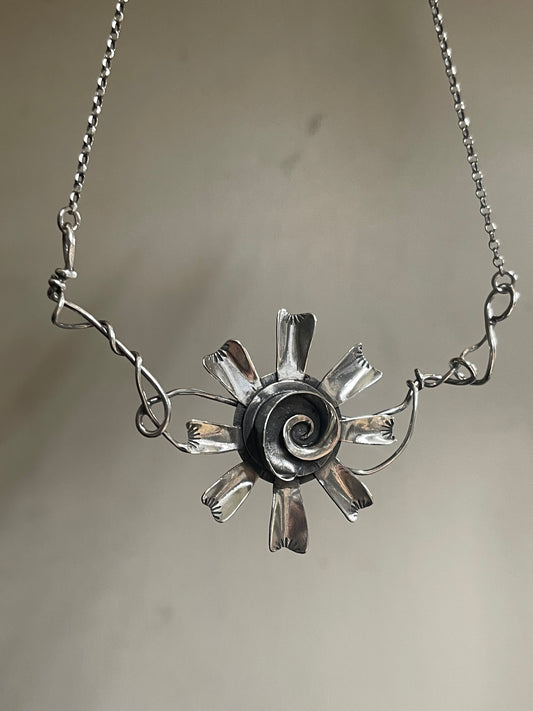 Oh Dear • Sterling Silver Sculptural Viney Flower Neckpiece
