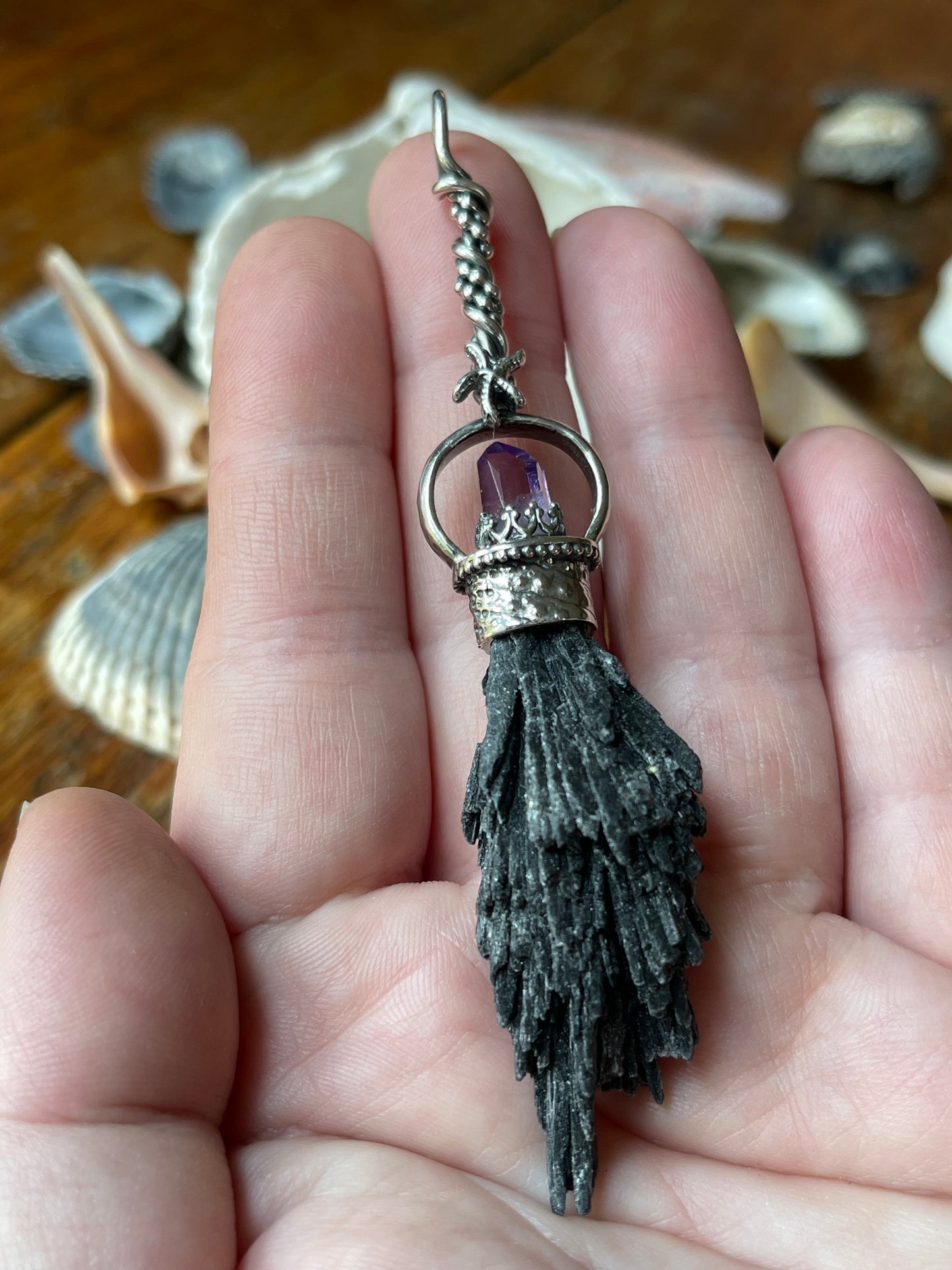 The Urchin Witch Crystal Broom Pendant