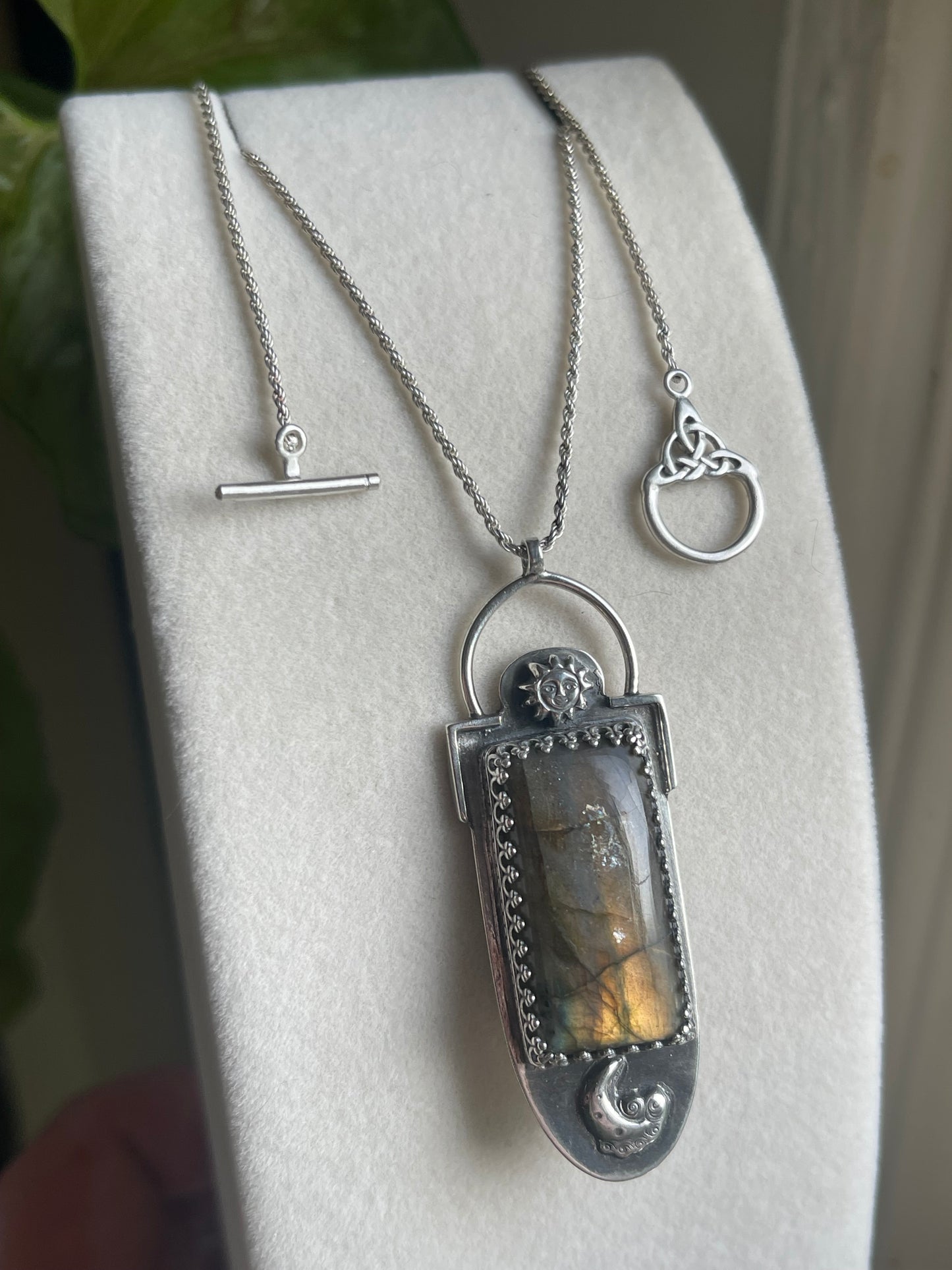*Danu’s Horizon • Golden Labradorite Sun & Moon Celtic Statement Necklace