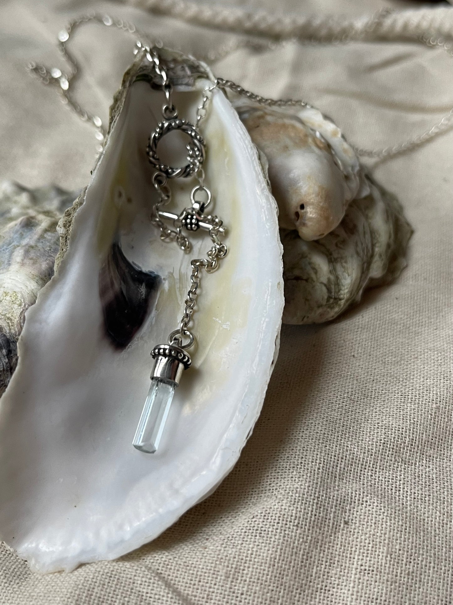 *Aquamarine Anchor • Aquamarine Crystal Sterling Silver Toggle Necklace