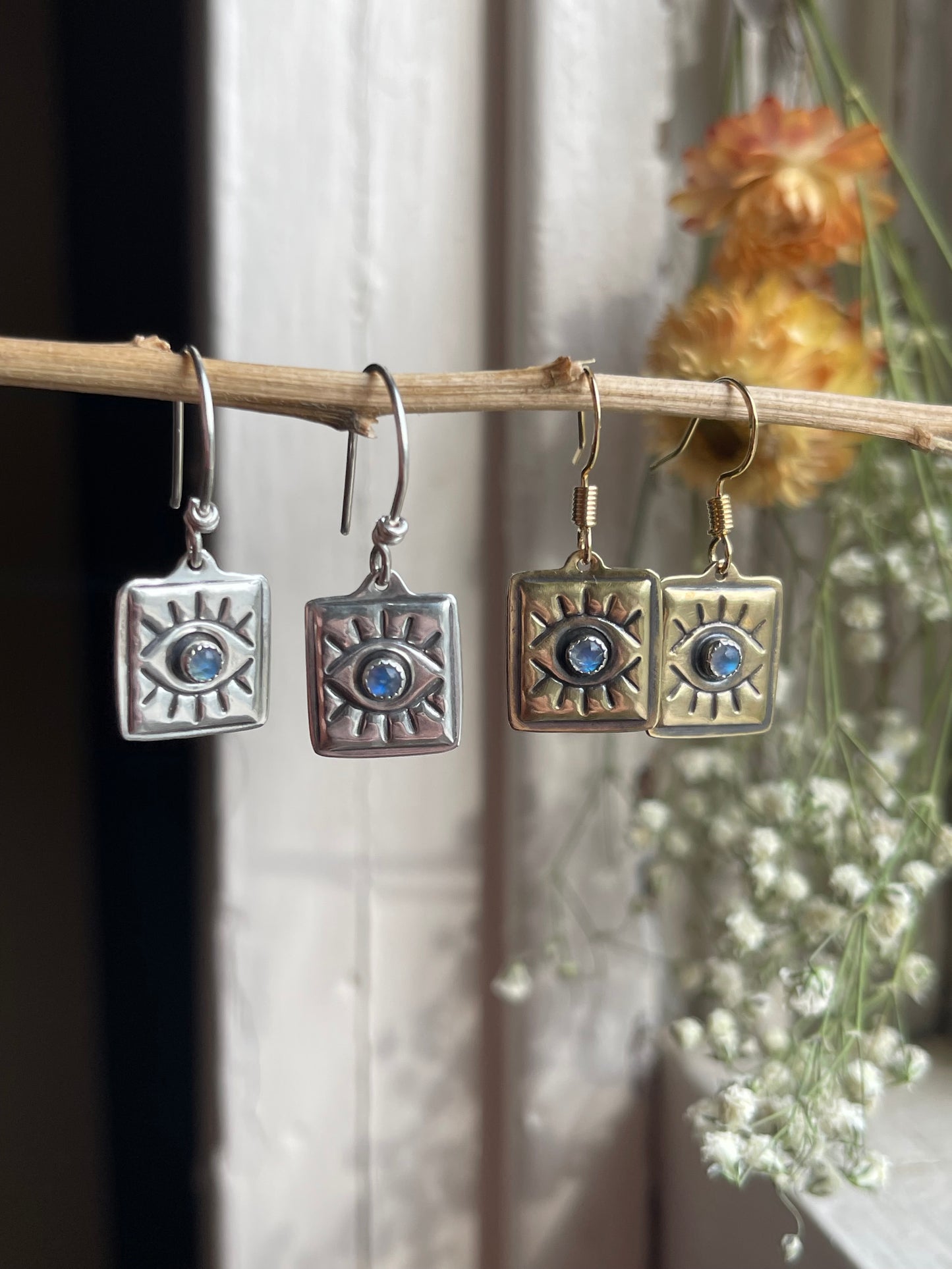 Evil Eye Rainbow Moonstone Earrings: MADE TO ORDER
