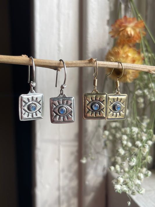 Evil Eye Rainbow Moonstone Earrings: MADE TO ORDER