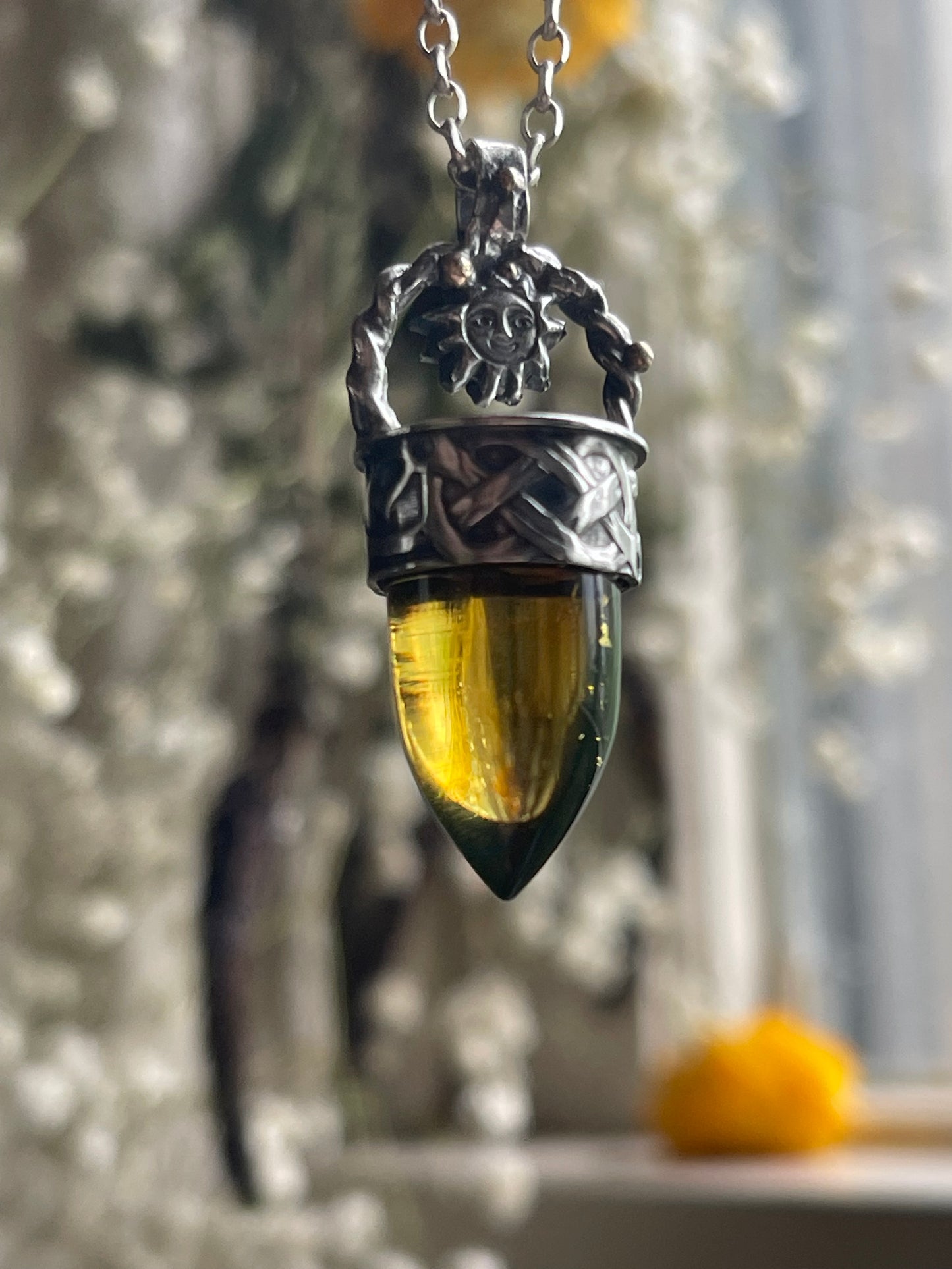 *Sun of Jörmungandr • Mexican Amber Bullet Pendant Necklace • 14K Gold & Sterling Silver