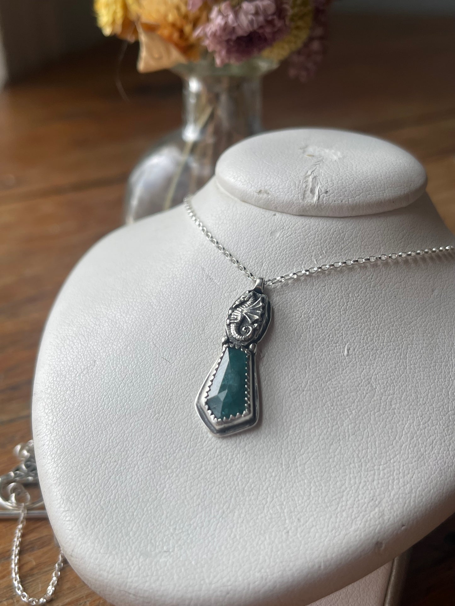 *Selkie’s Tear • Grandidierite Dragon Fine Silver Charm Necklace