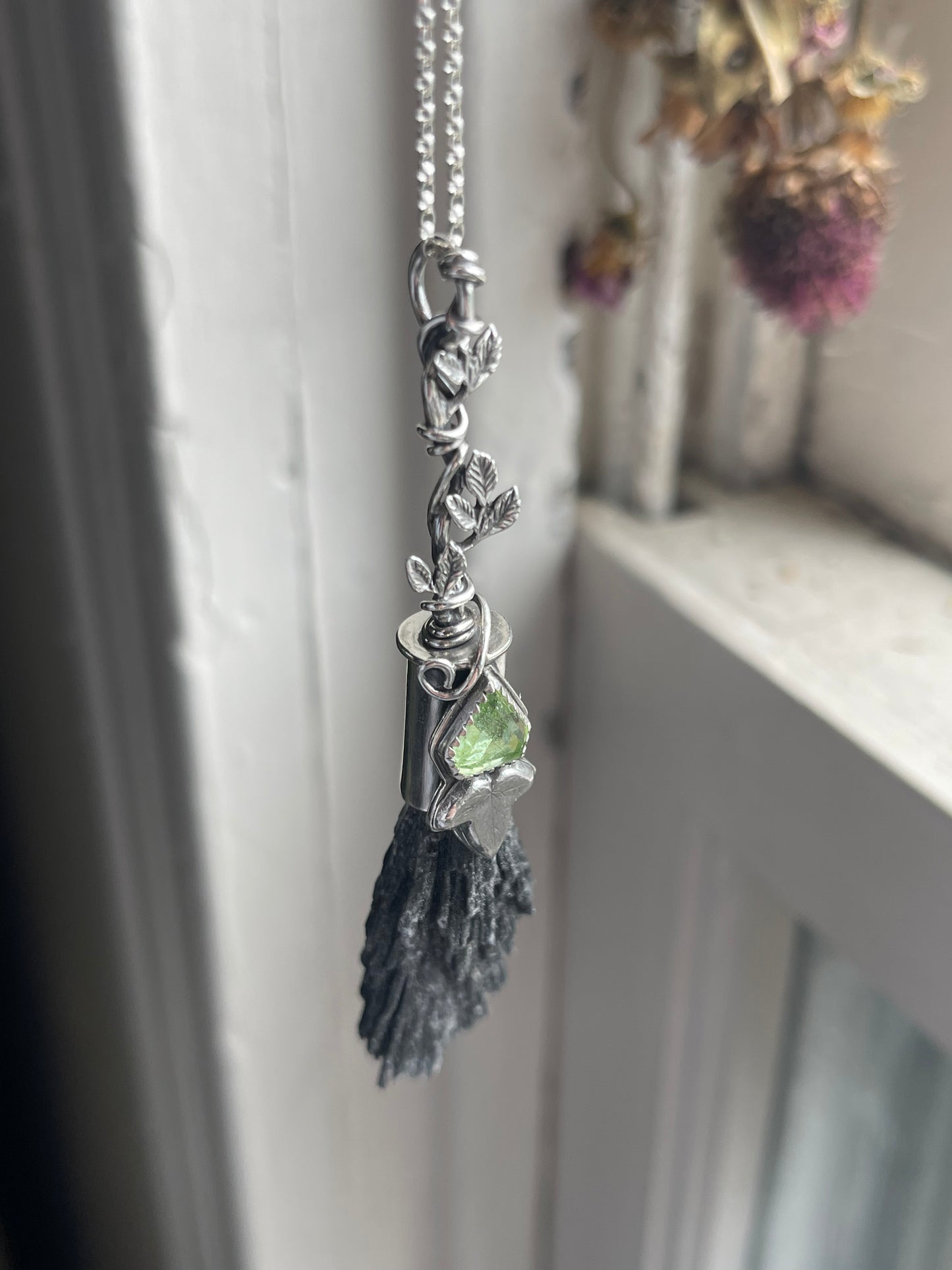 Elvish Ivy Forest Witch Crystal Broom Pendant