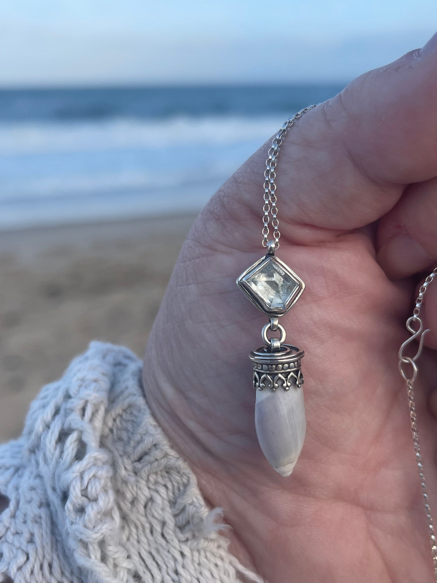 Empress of Tides • Aquamarine & Olive Shell Necklace