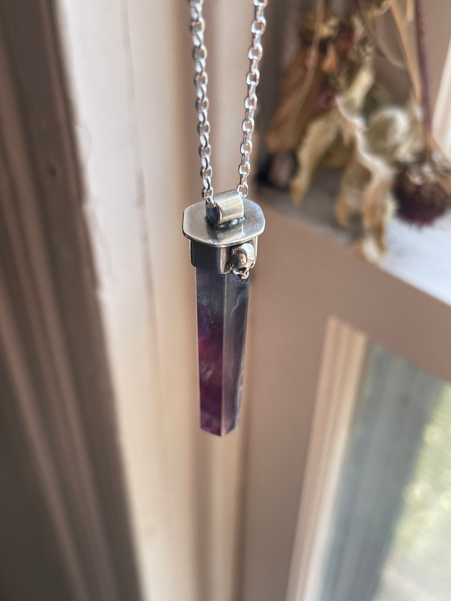 Autumnal Decay Fluorite Crystal Skull Necklace