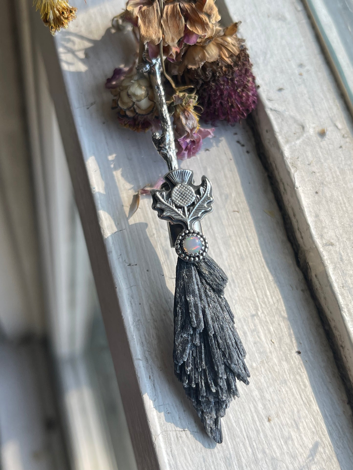 Thistle Opal Cottage Witch Crystal Broom Pendant