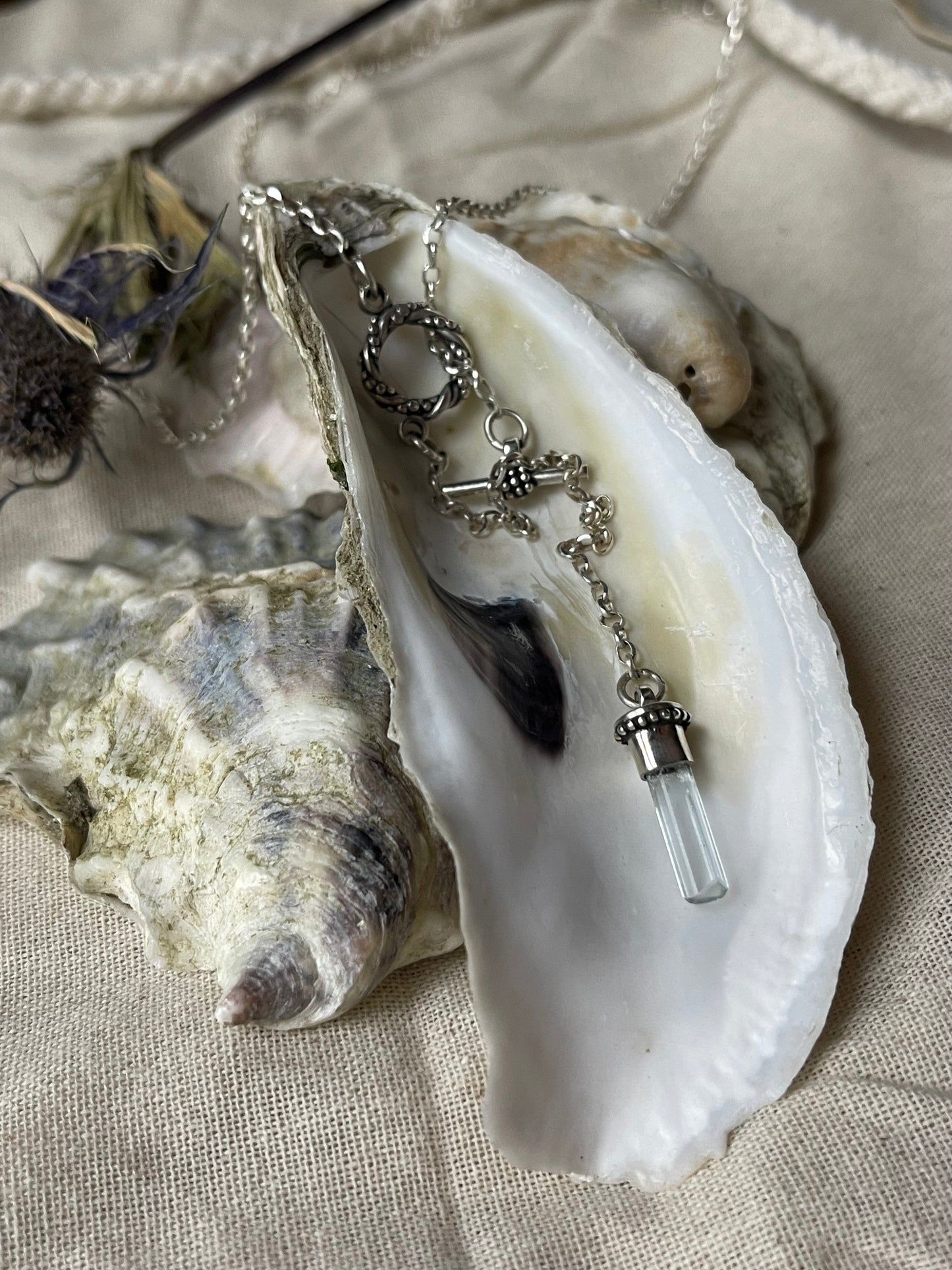*Aquamarine Anchor • Aquamarine Crystal Sterling Silver Toggle Necklace