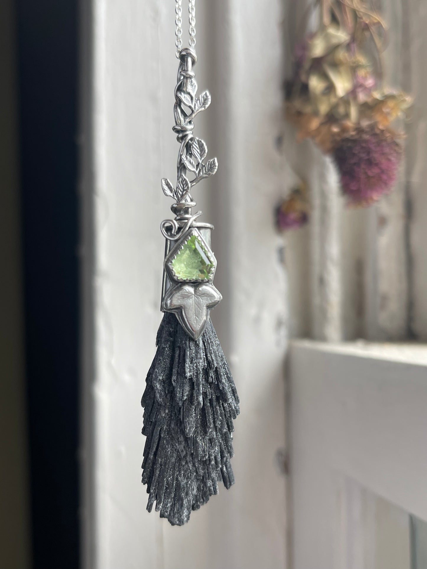 Elvish Ivy Forest Witch Crystal Broom Pendant