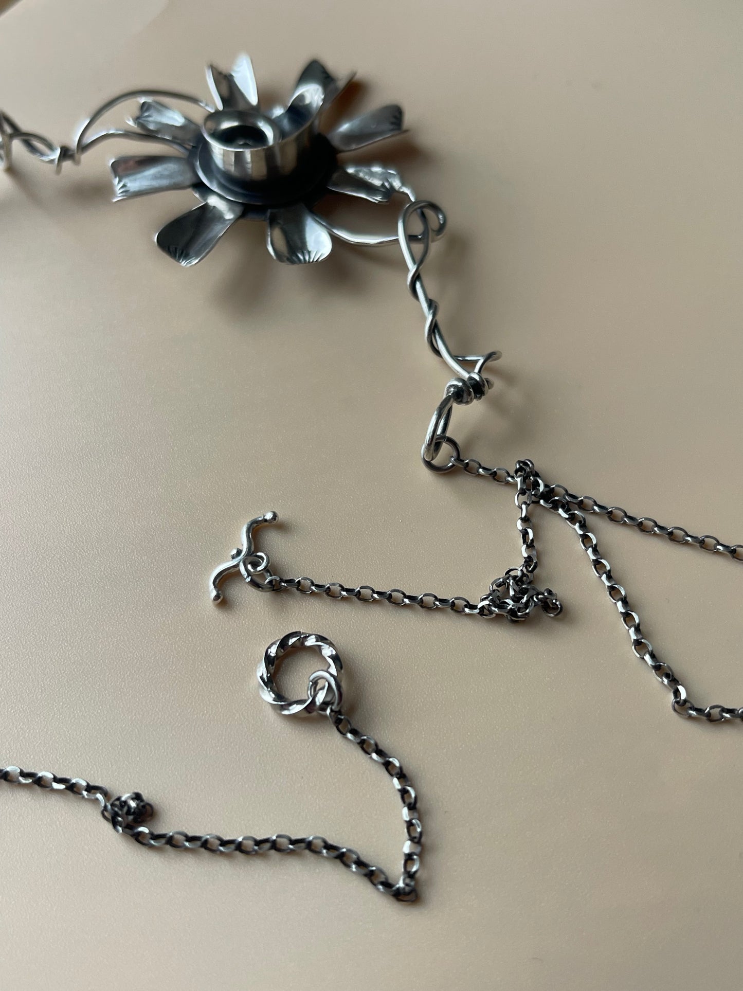 Oh Dear • Sterling Silver Sculptural Viney Flower Neckpiece