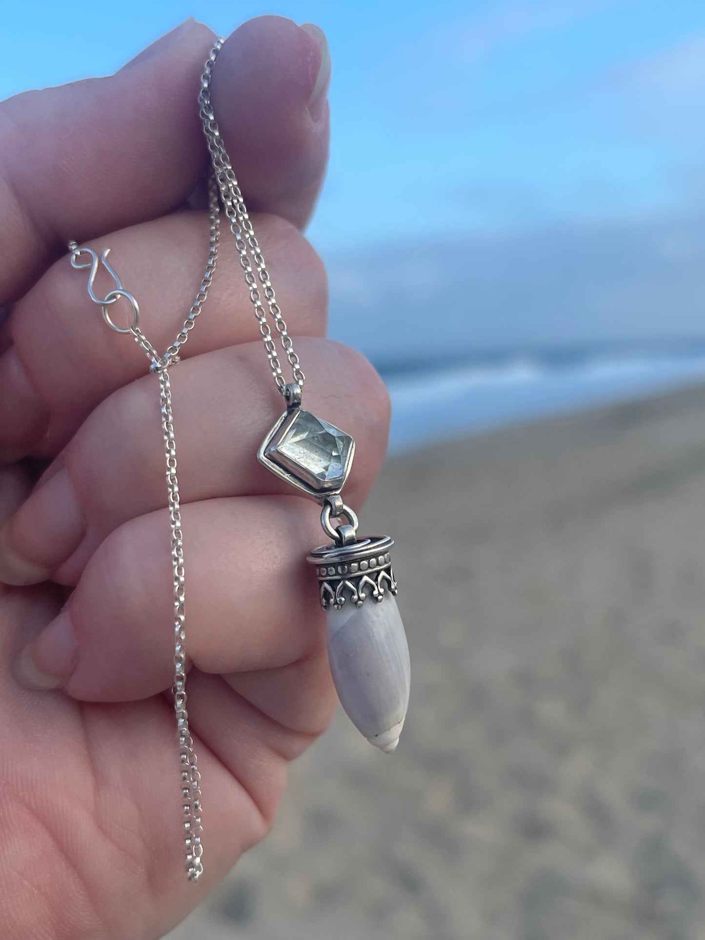 Empress of Tides • Aquamarine & Olive Shell Necklace