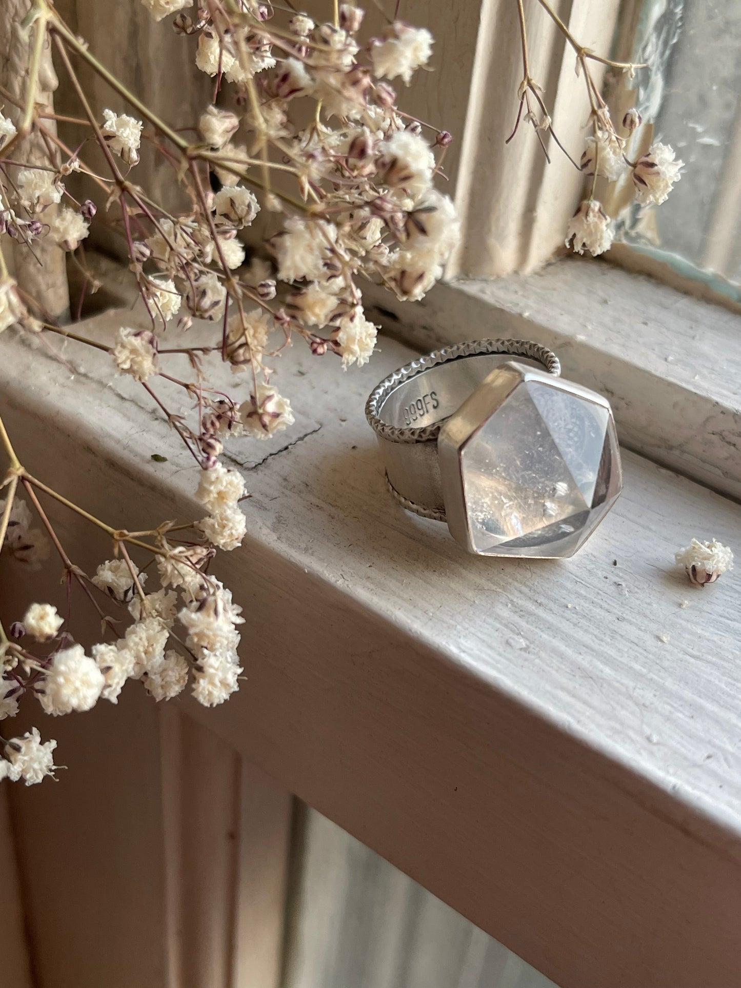 Emergence Crystal Statement Ring • Fine Silver with London Blue Topaz