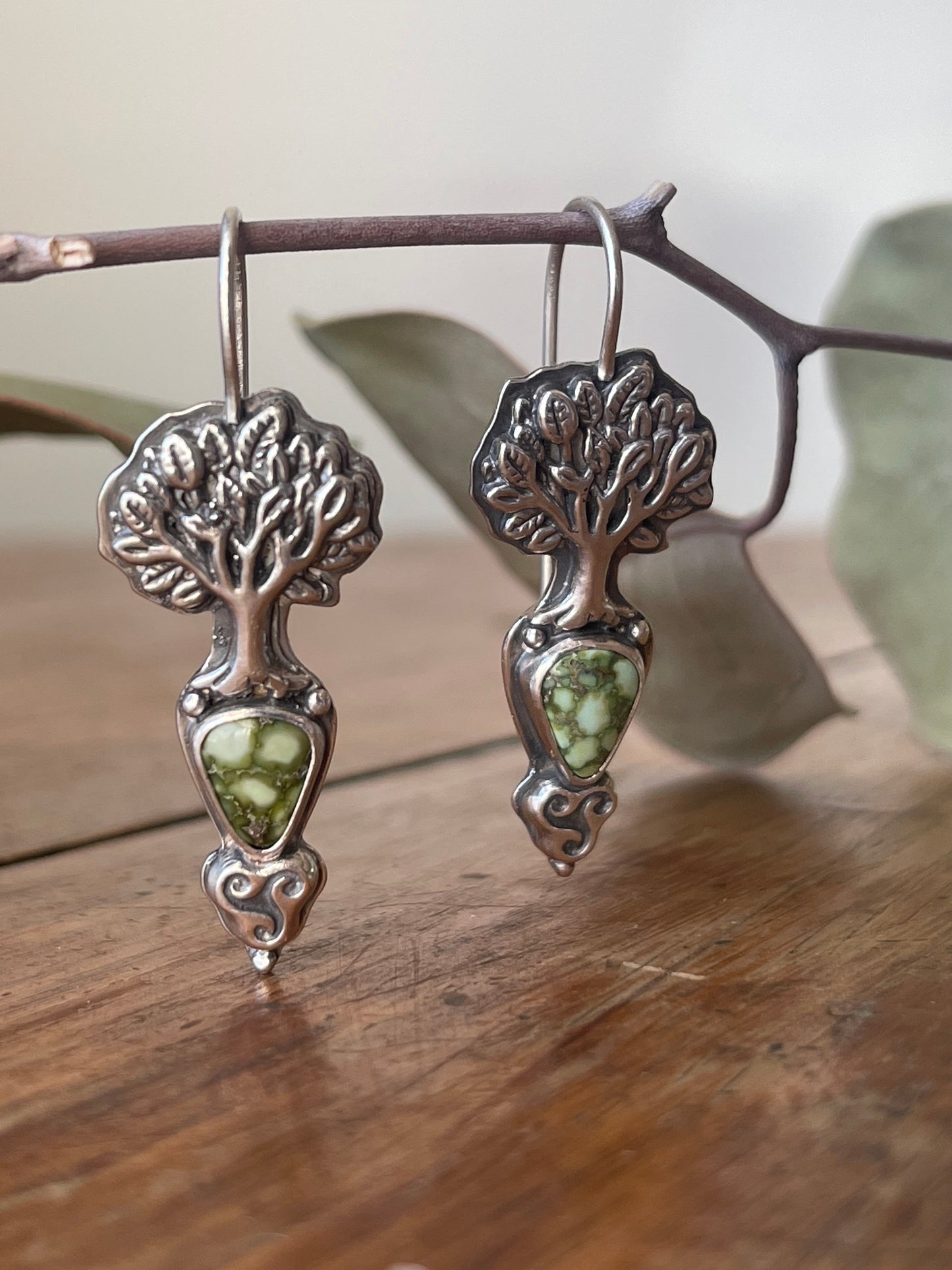 *Sacred Grove • Sonoran Gold Turquoise Celtic Knot Tree Drop Earrings • Sterling Silver