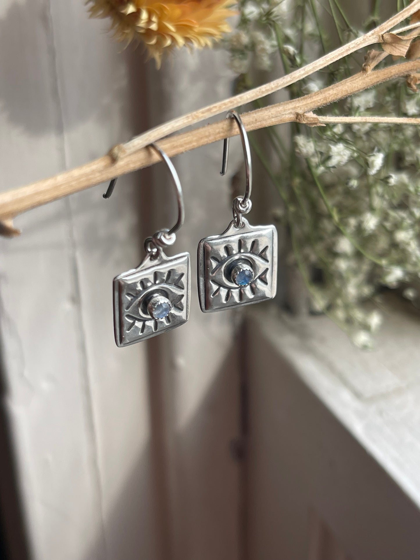 Evil Eye Rainbow Moonstone Earrings: MADE TO ORDER