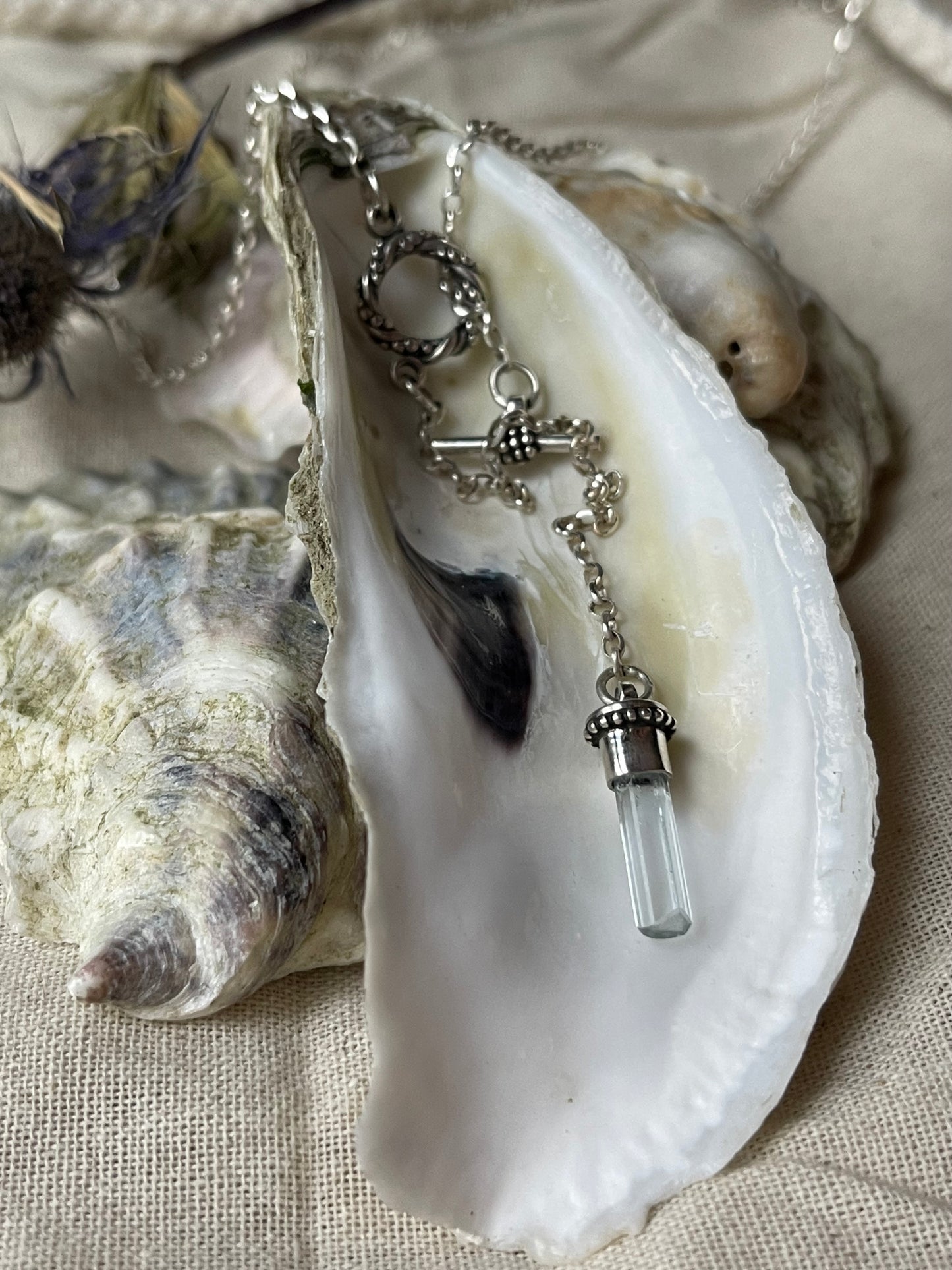 *Aquamarine Anchor • Aquamarine Crystal Sterling Silver Toggle Necklace