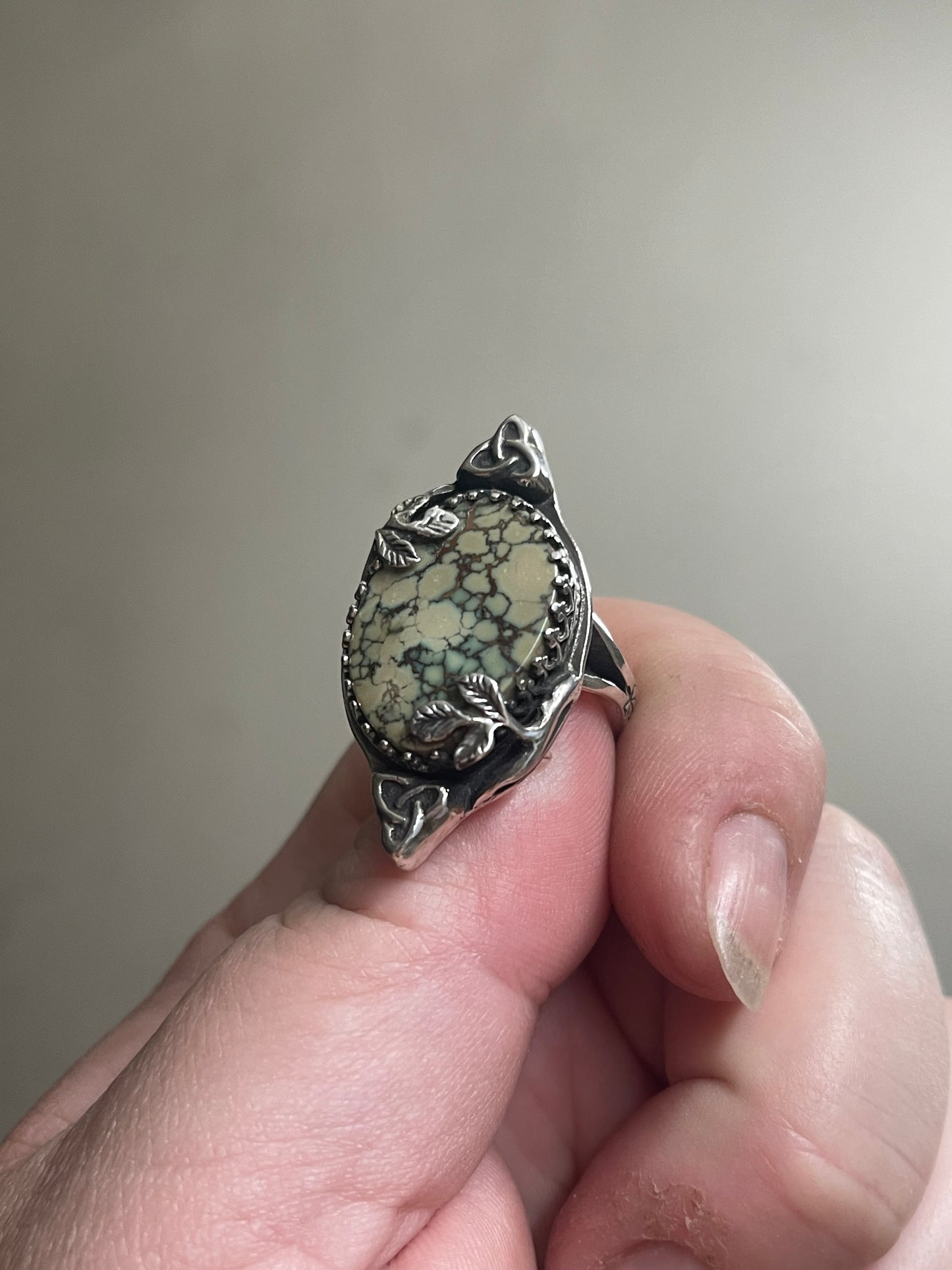 Moss & Moor • Green Damele Variscite Celtic Statement Ring • Size 7.5