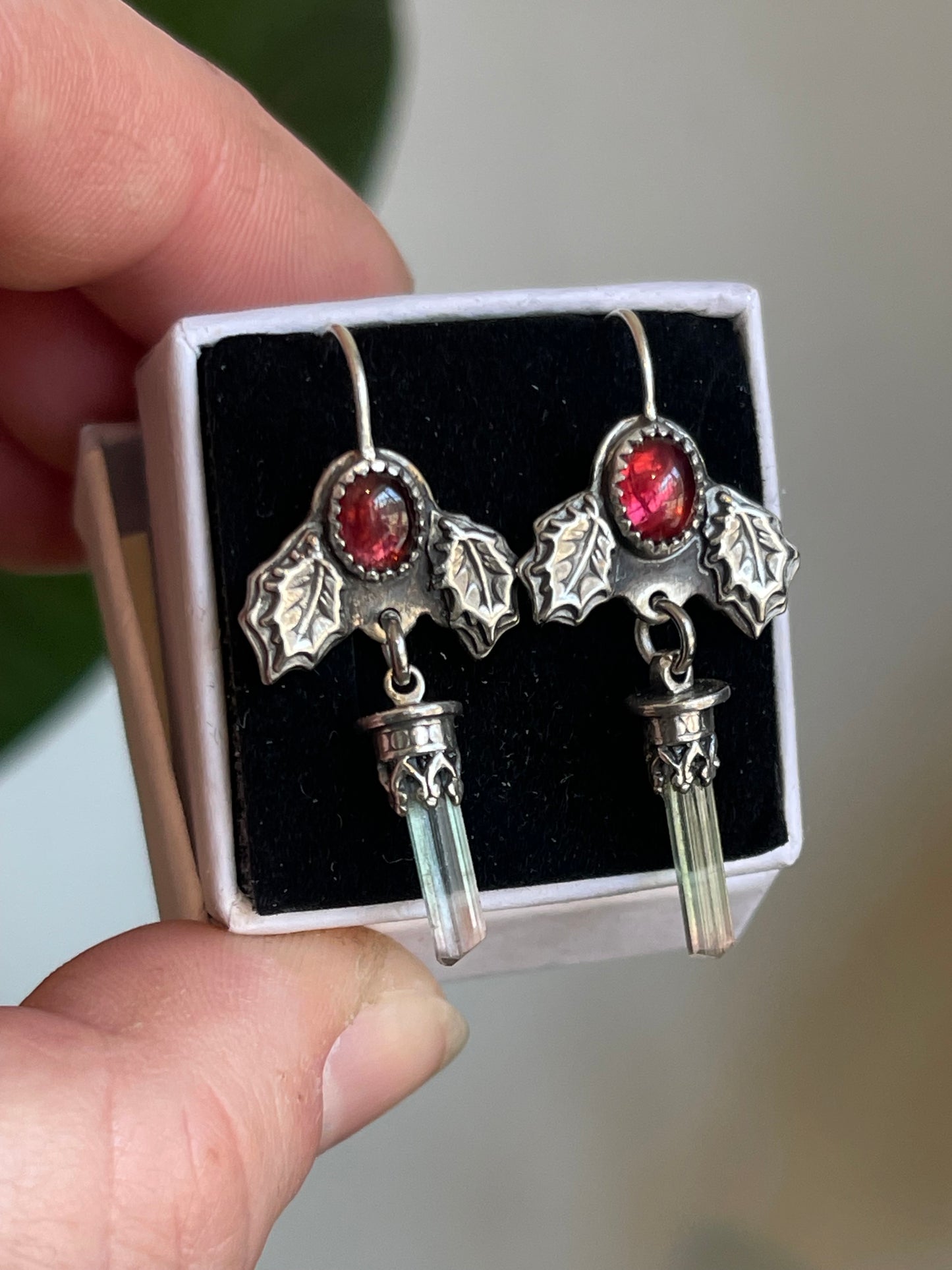 Festive Holly Crystal Dangle Earrings