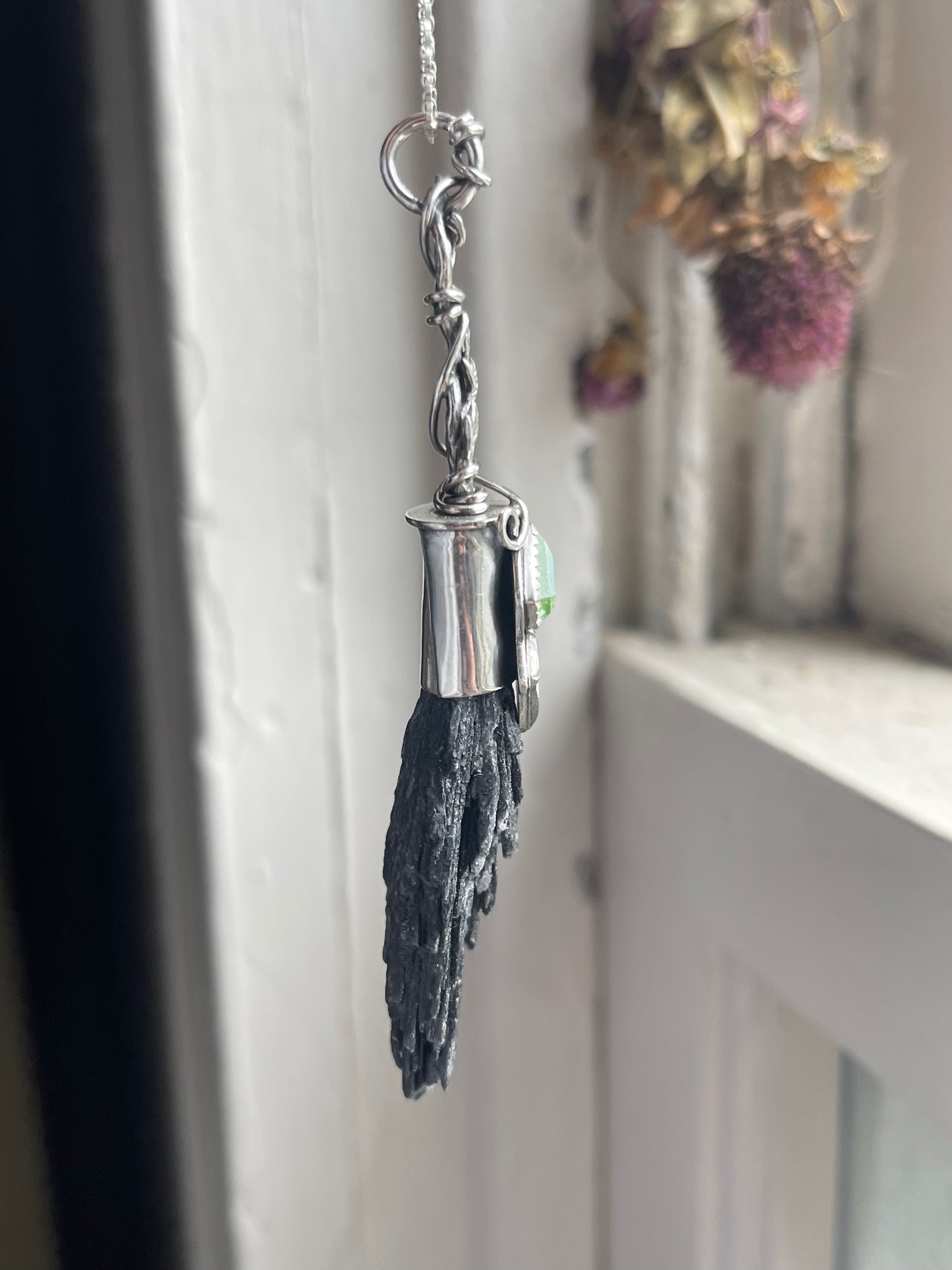 Elvish Ivy Forest Witch Crystal Broom Pendant