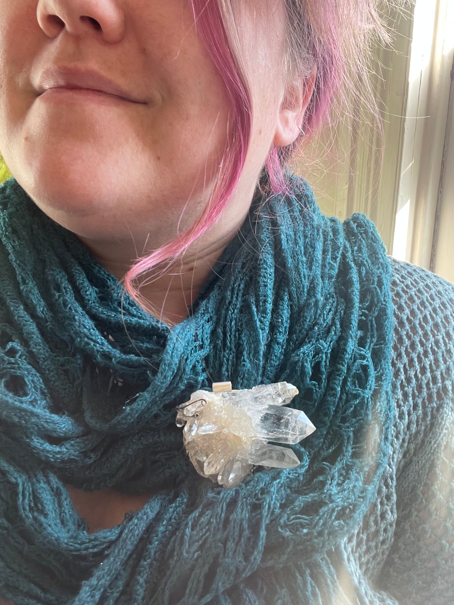 Crystalline Knowledge • Sterling Silver Quartz Crystal Cluster Pendant Brooch Combo Jewel
