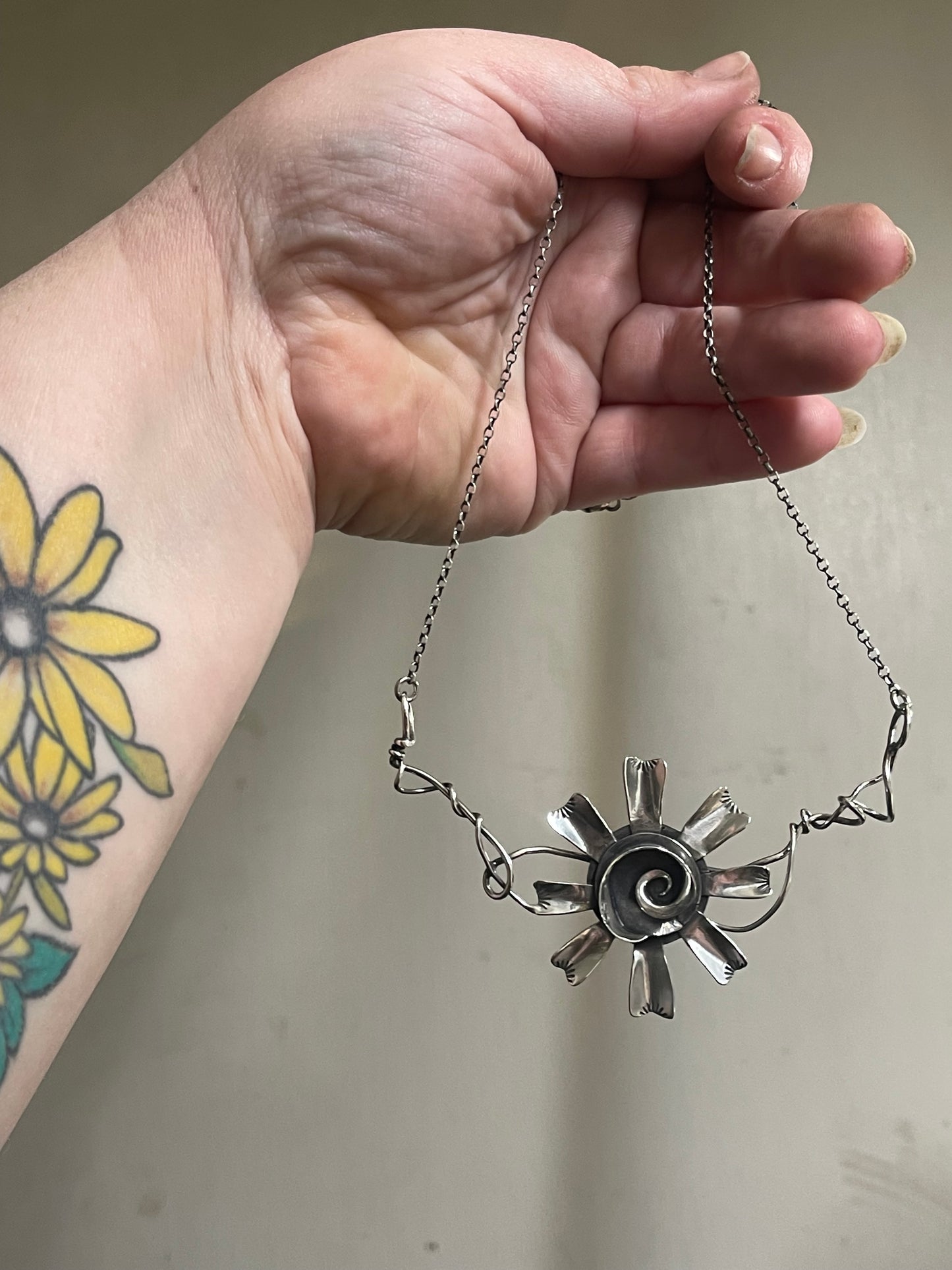 Oh Dear • Sterling Silver Sculptural Viney Flower Neckpiece