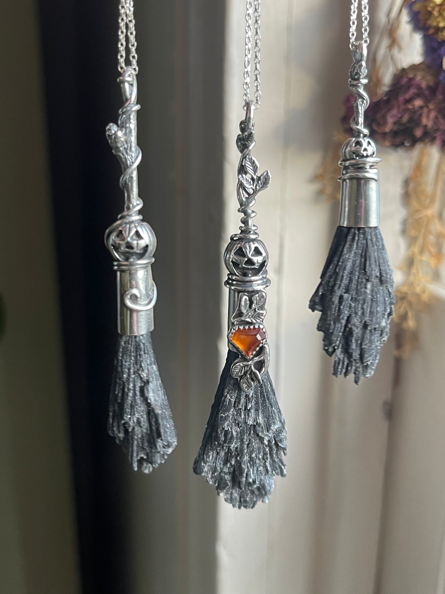 Autumn Witch Little Pumpkin Crystal Broom Pendant