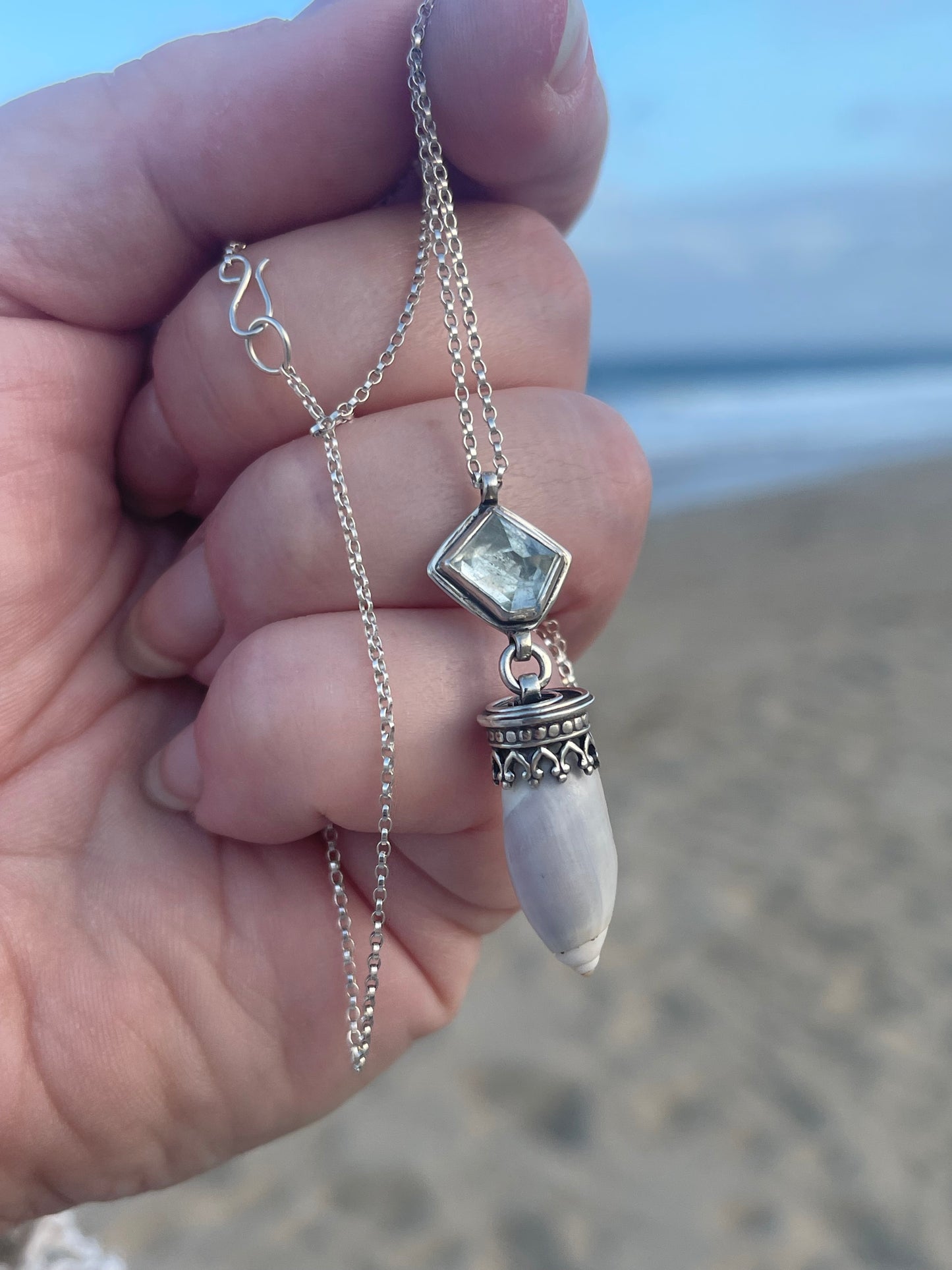 Empress of Tides • Aquamarine & Olive Shell Necklace