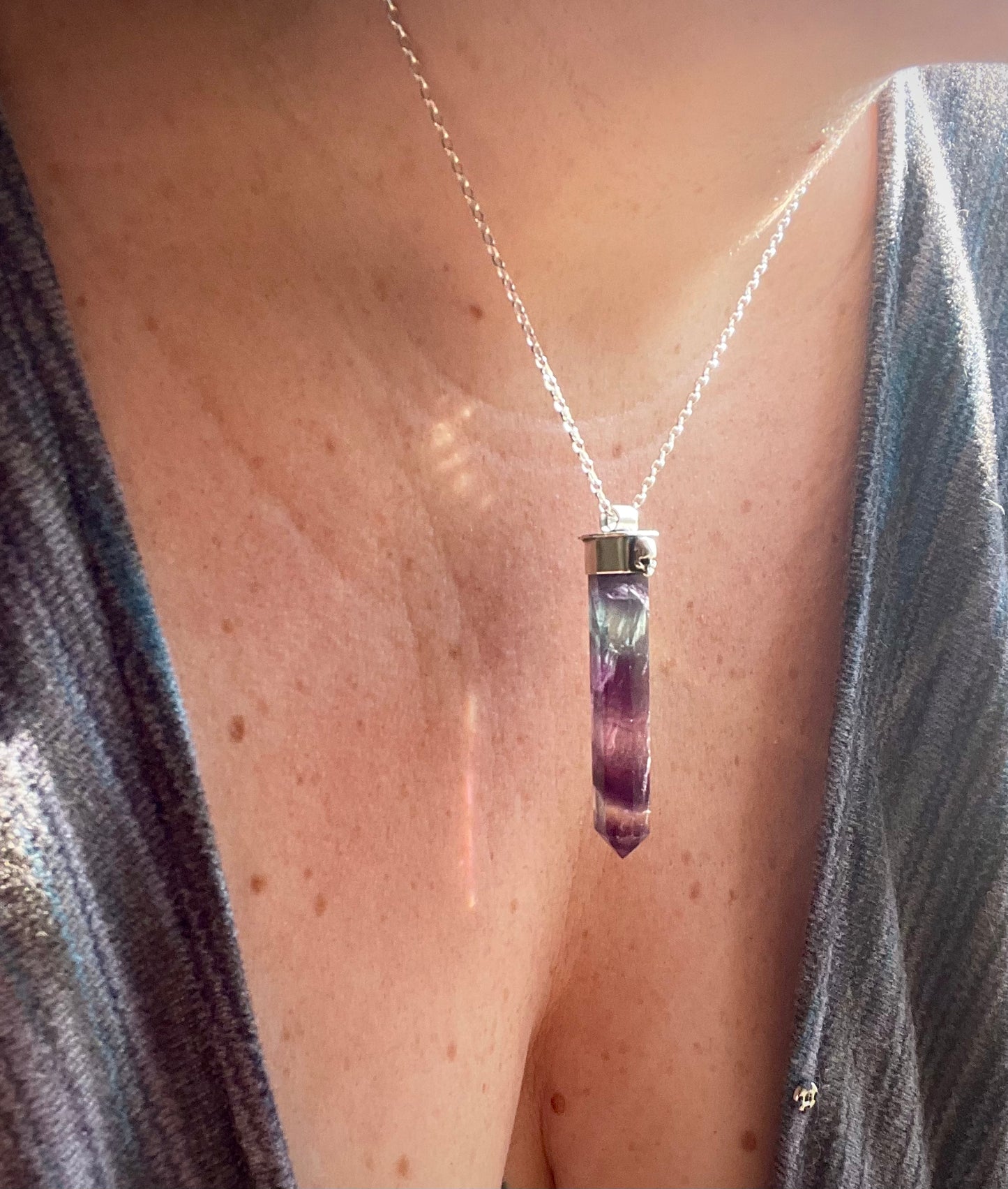 Autumnal Decay Fluorite Crystal Skull Necklace