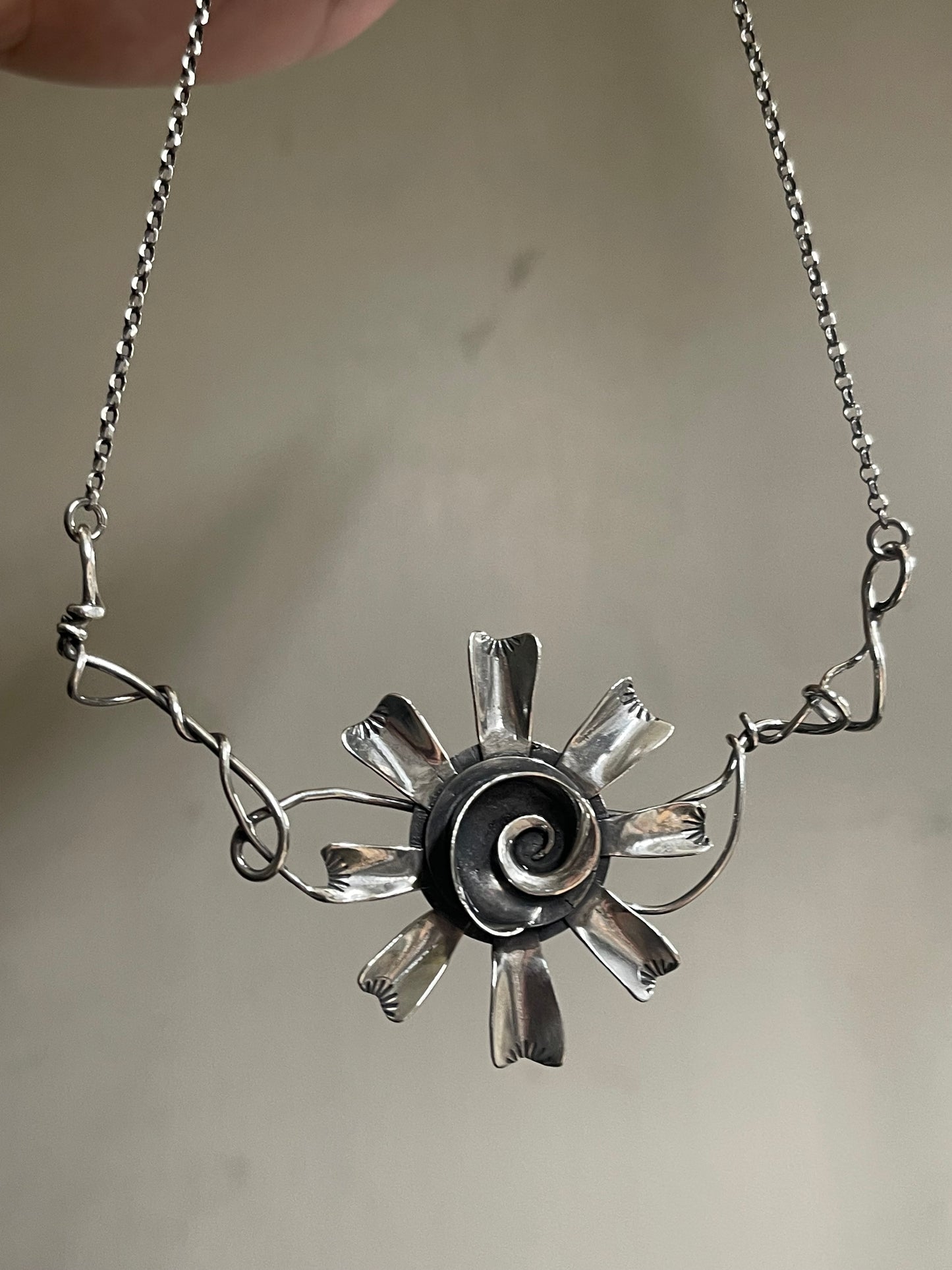 Oh Dear • Sterling Silver Sculptural Viney Flower Neckpiece
