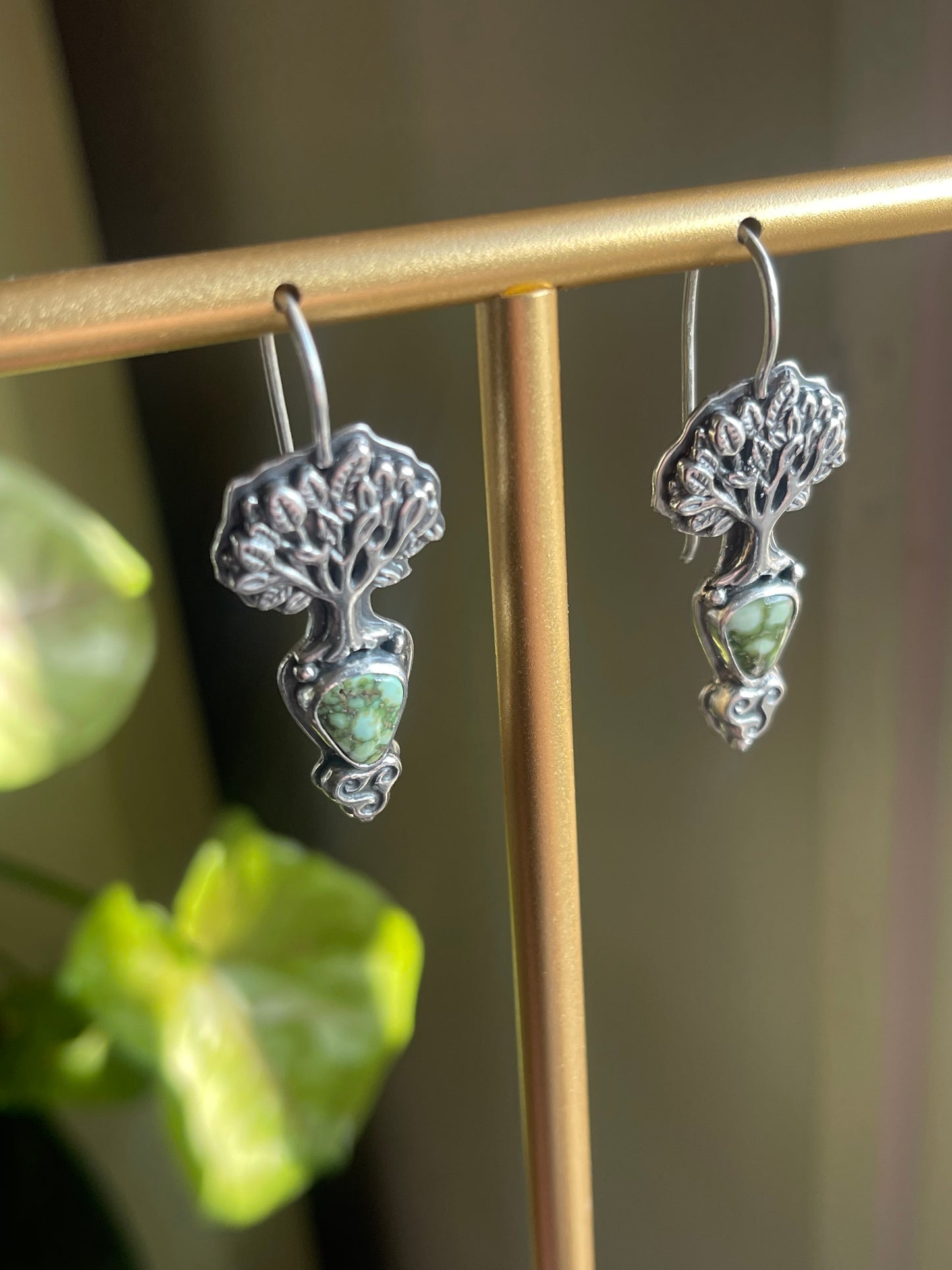 Sacred Grove • Sonoran Gold Turquoise Celtic Knot Tree Drop Earrings • Sterling Silver