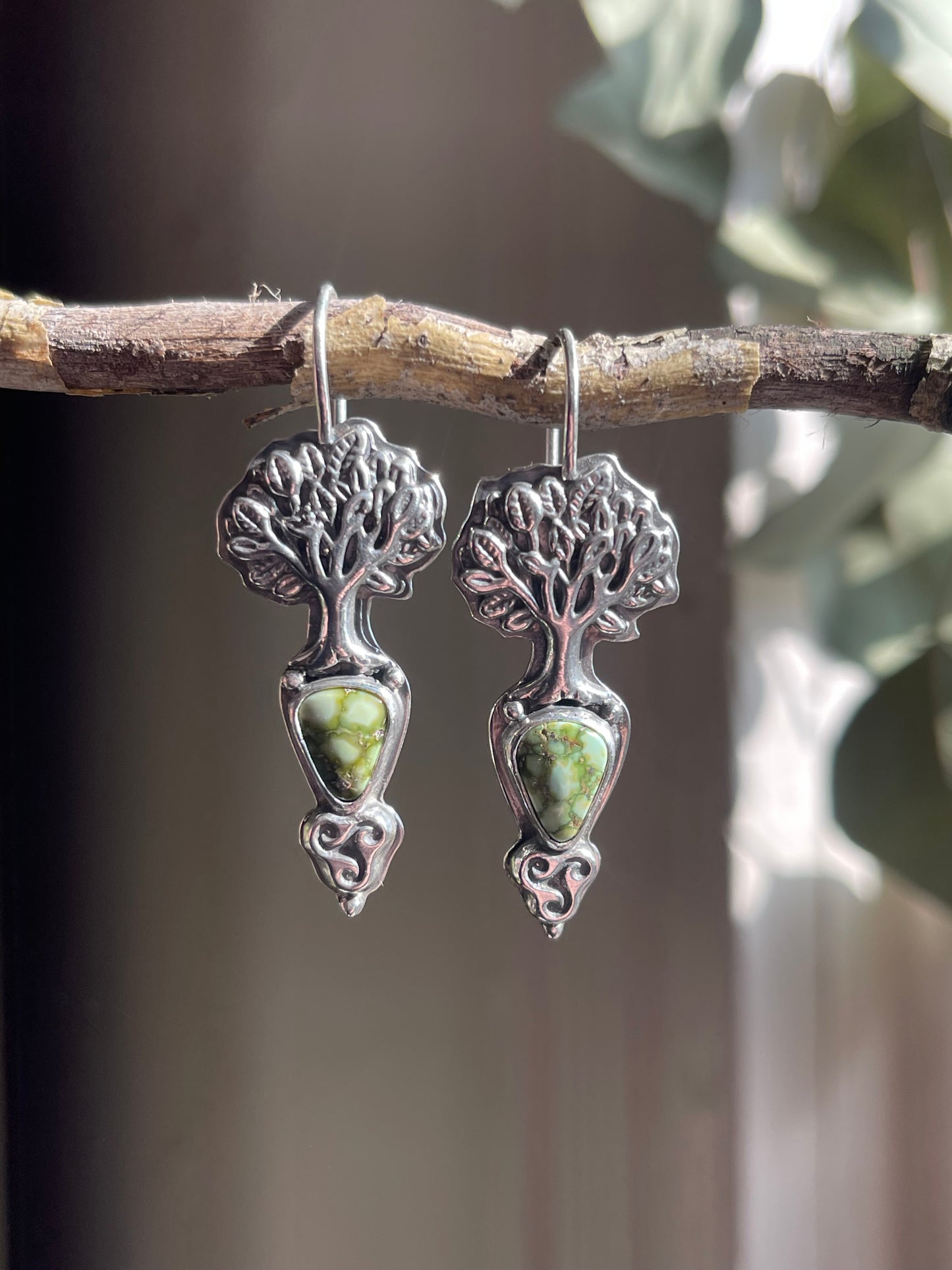 Sacred Grove • Sonoran Gold Turquoise Celtic Knot Tree Drop Earrings • Sterling Silver