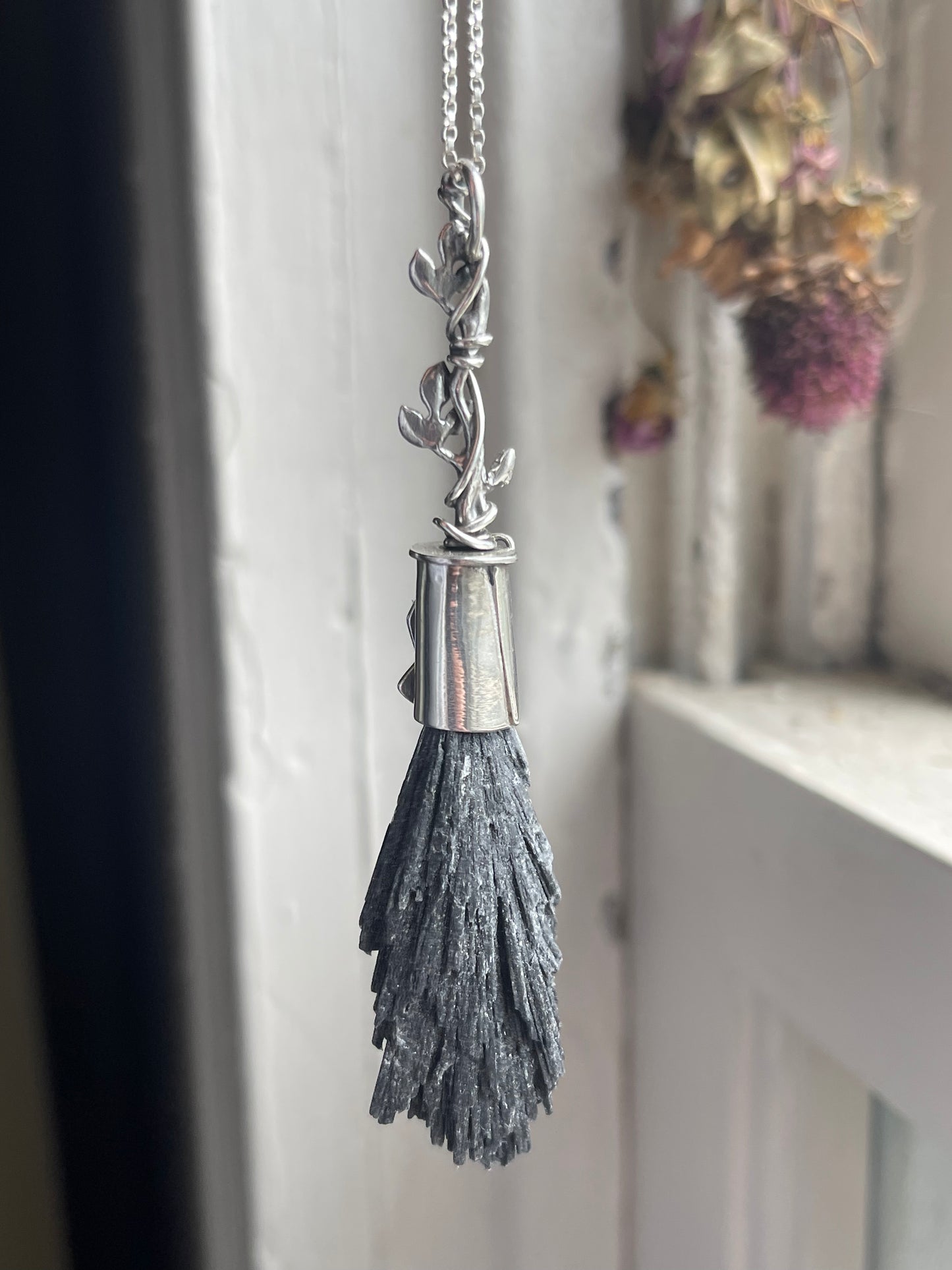 Elvish Ivy Forest Witch Crystal Broom Pendant