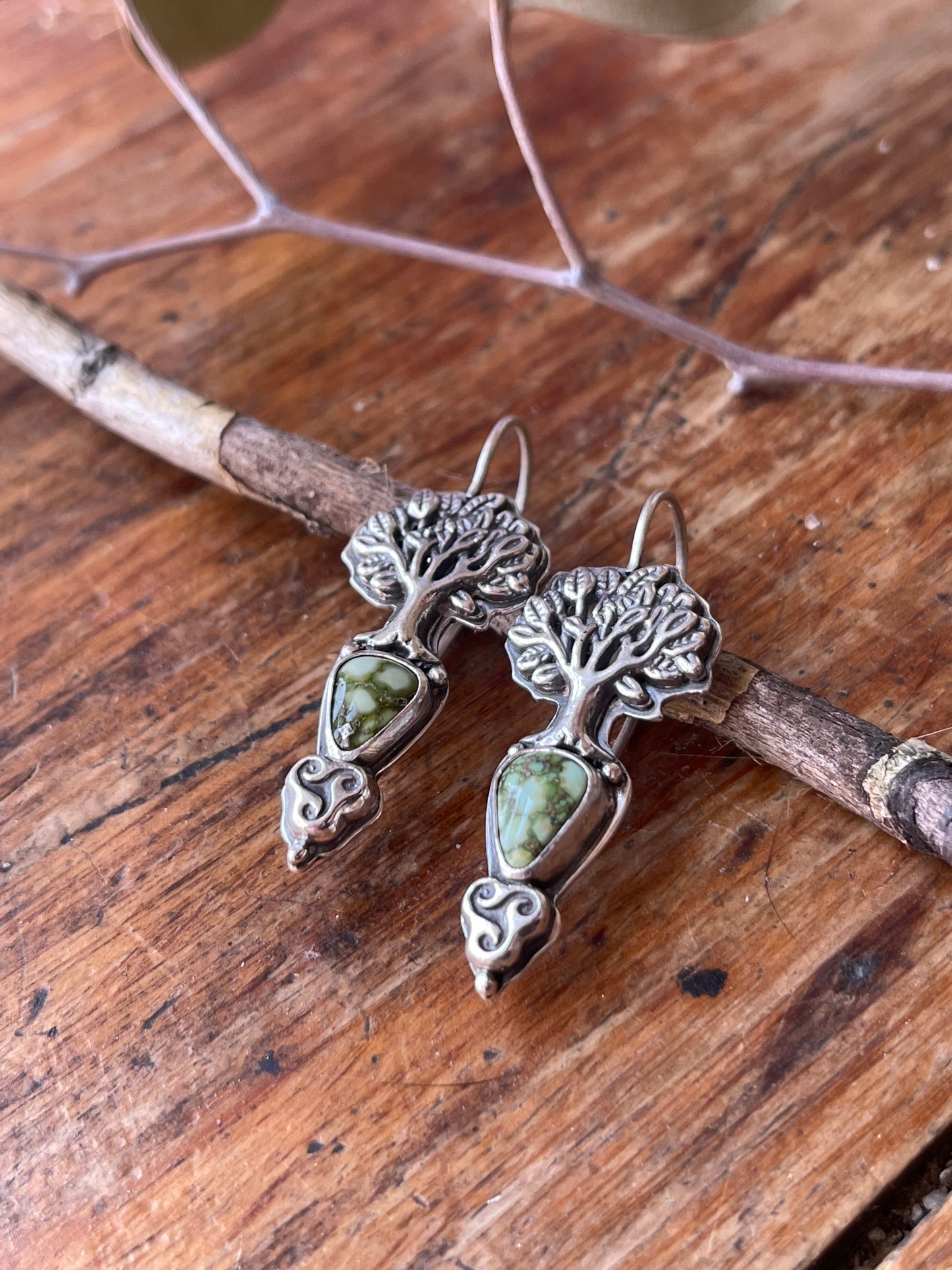 *Sacred Grove • Sonoran Gold Turquoise Celtic Knot Tree Drop Earrings • Sterling Silver