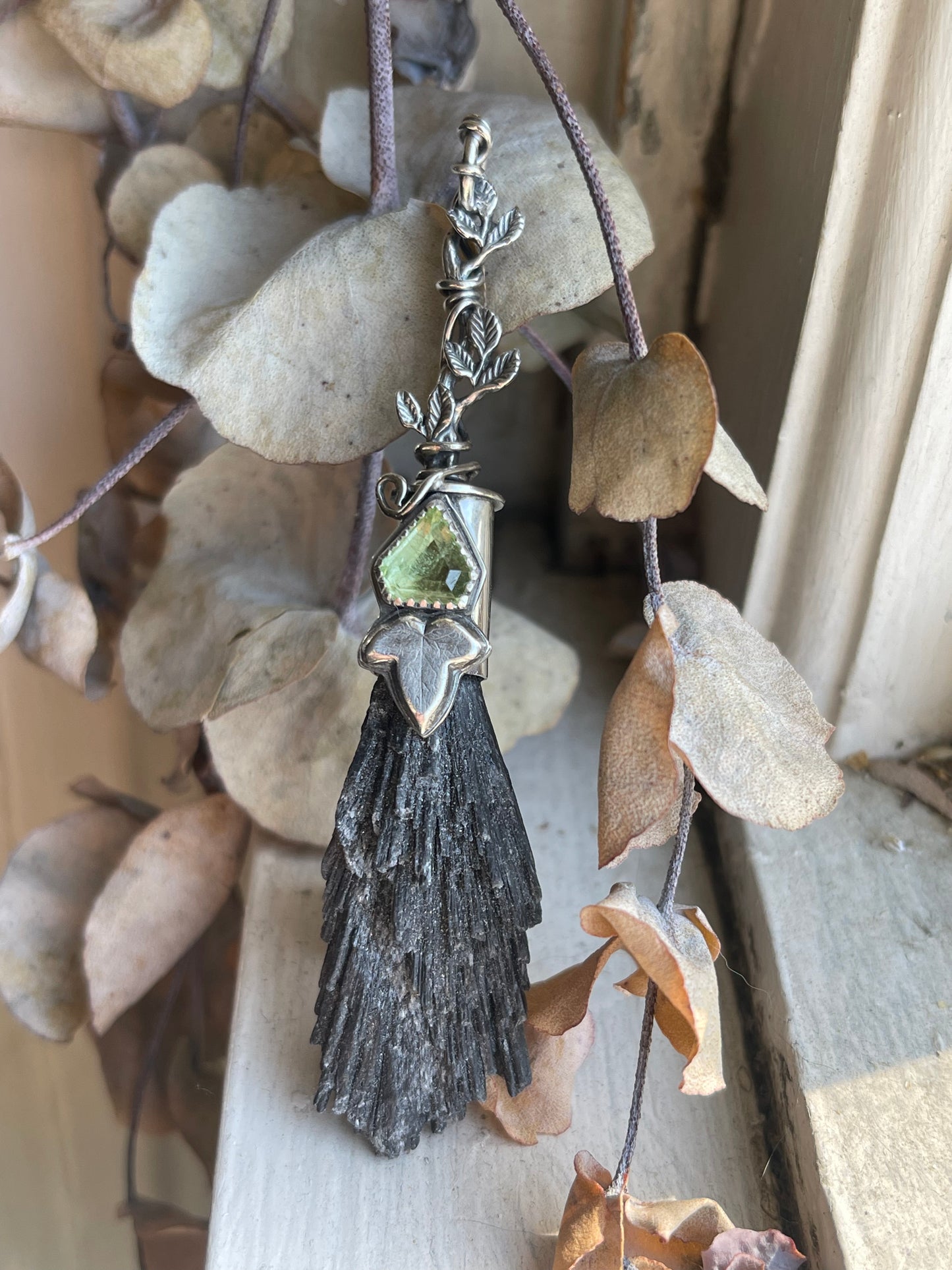 Elvish Ivy Forest Witch Crystal Broom Pendant