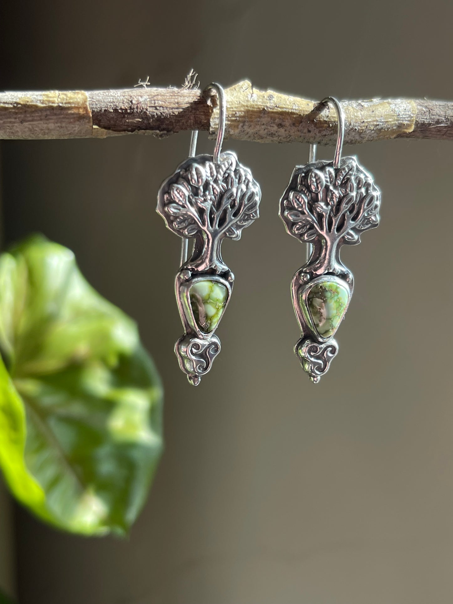 *Sacred Grove • Sonoran Gold Turquoise Celtic Knot Tree Drop Earrings • Sterling Silver