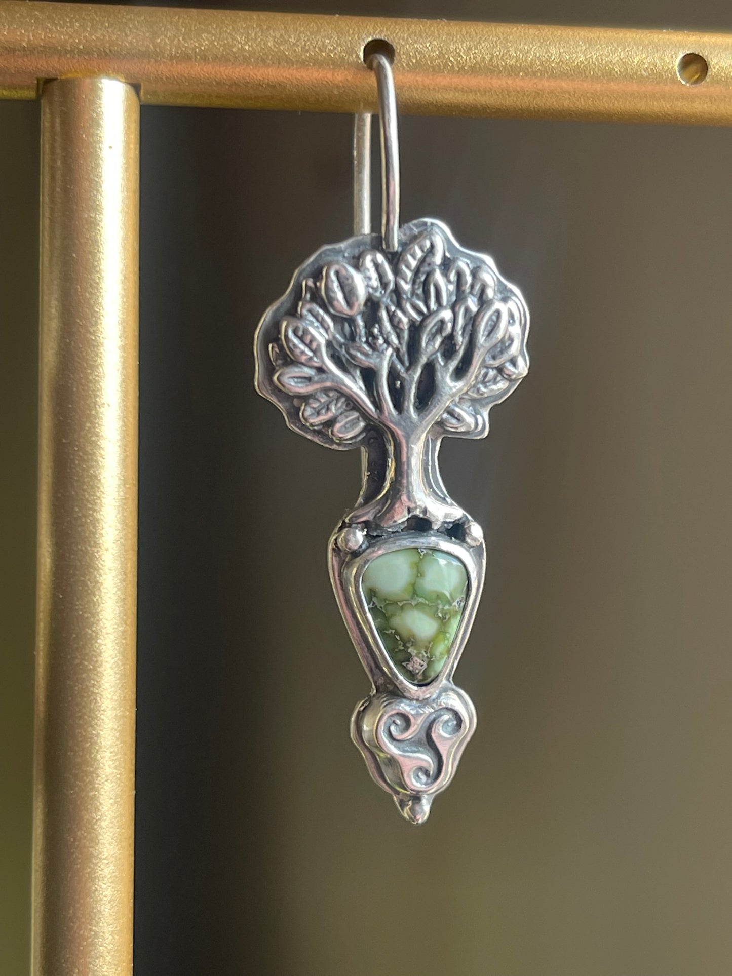 Sacred Grove • Sonoran Gold Turquoise Celtic Knot Tree Drop Earrings • Sterling Silver