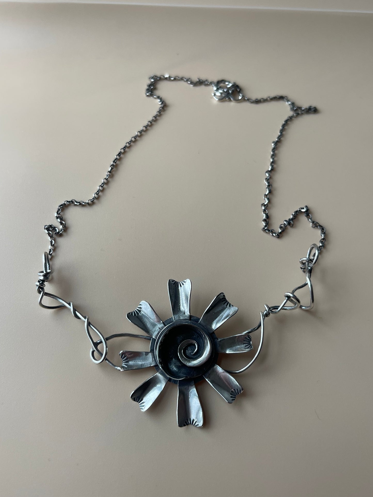 Oh Dear • Sterling Silver Sculptural Viney Flower Neckpiece