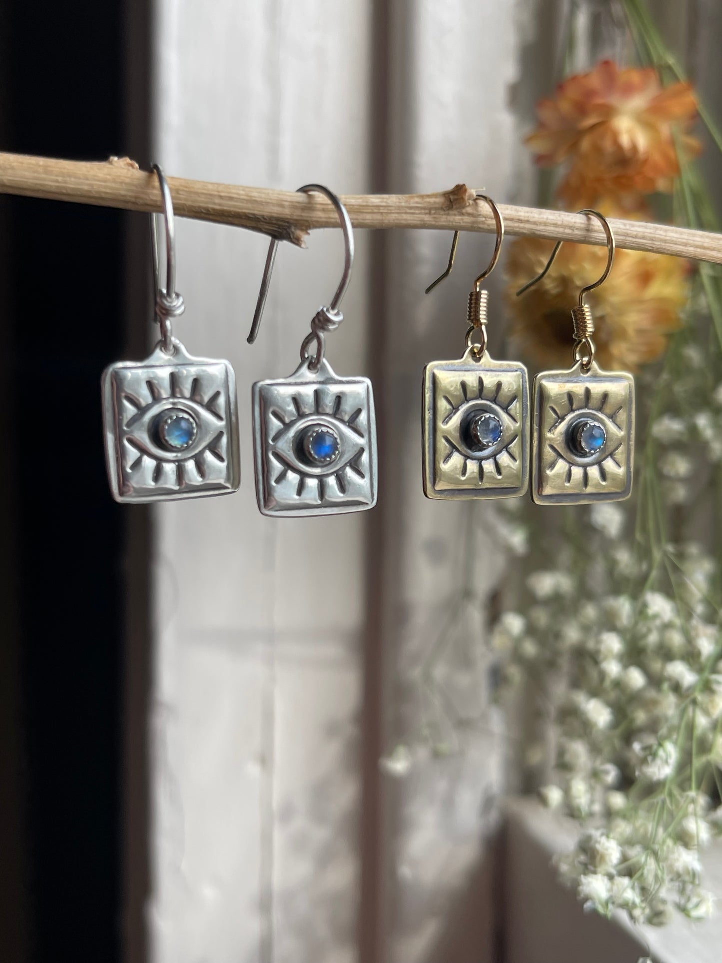Evil Eye Rainbow Moonstone Earrings: MADE TO ORDER