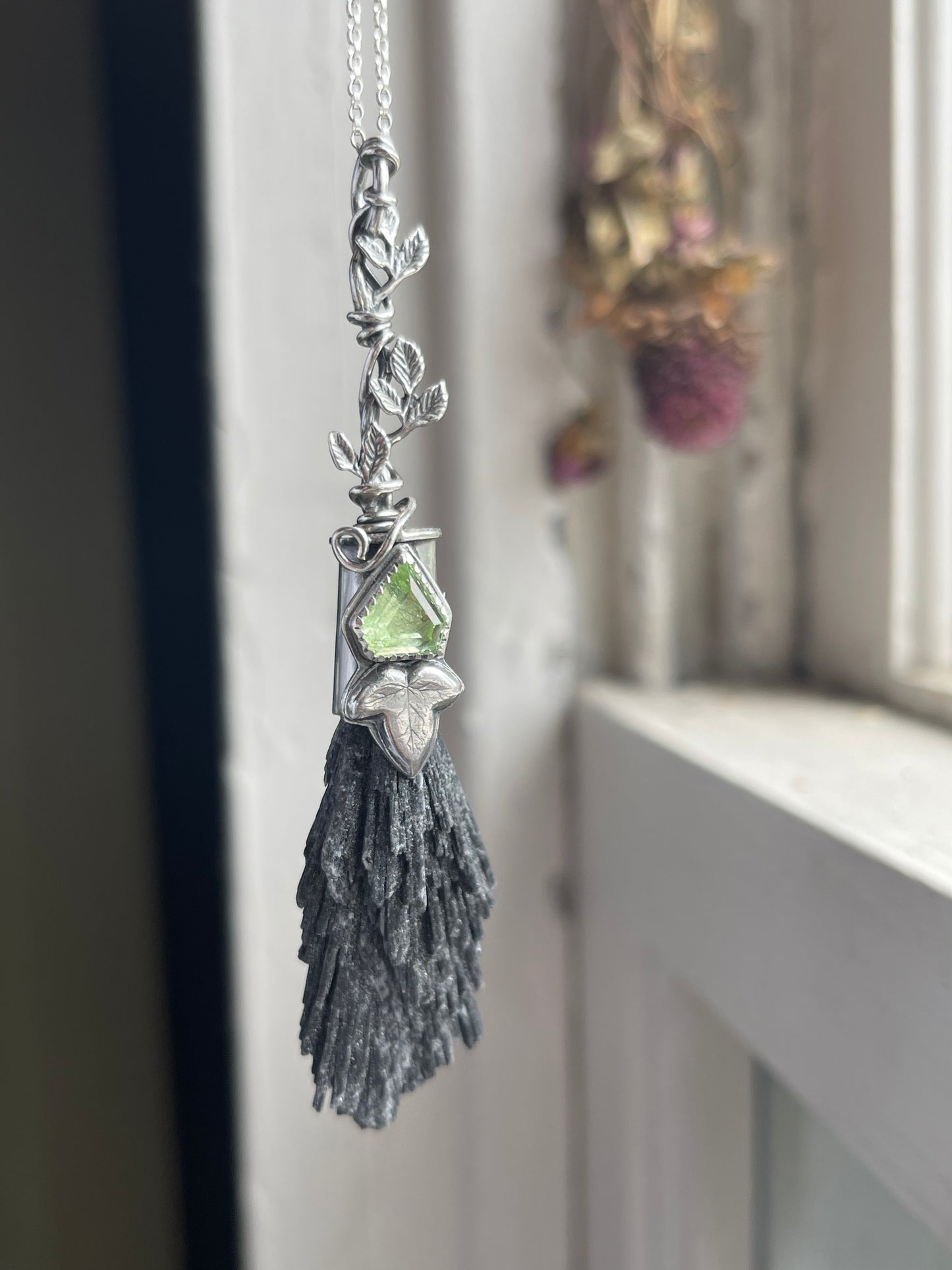 Elvish Ivy Forest Witch Crystal Broom Pendant