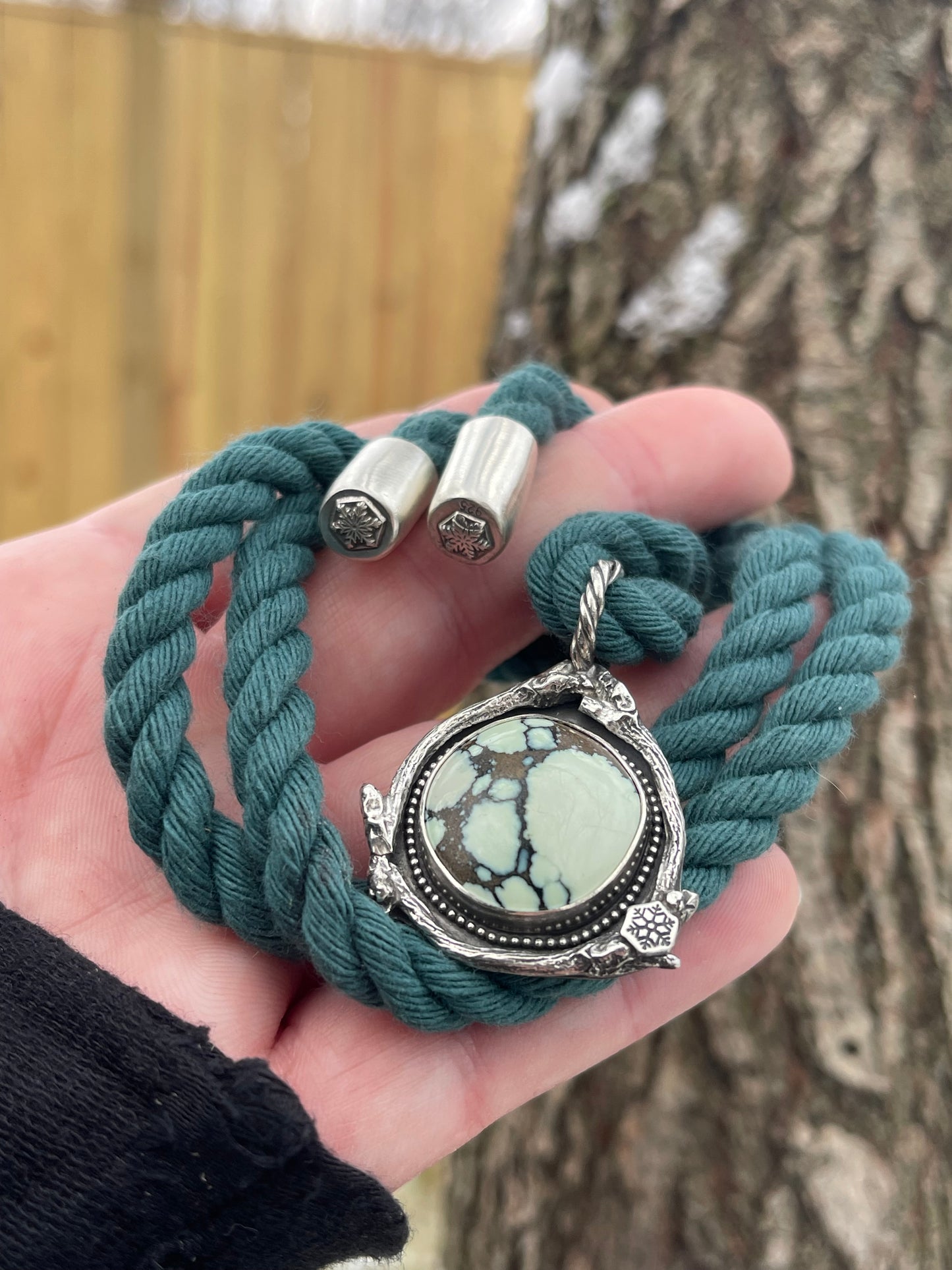 *Tide Beneath Ice • Poseidon Variscite Sterling Silver Pendant Necklace • Rope Chain