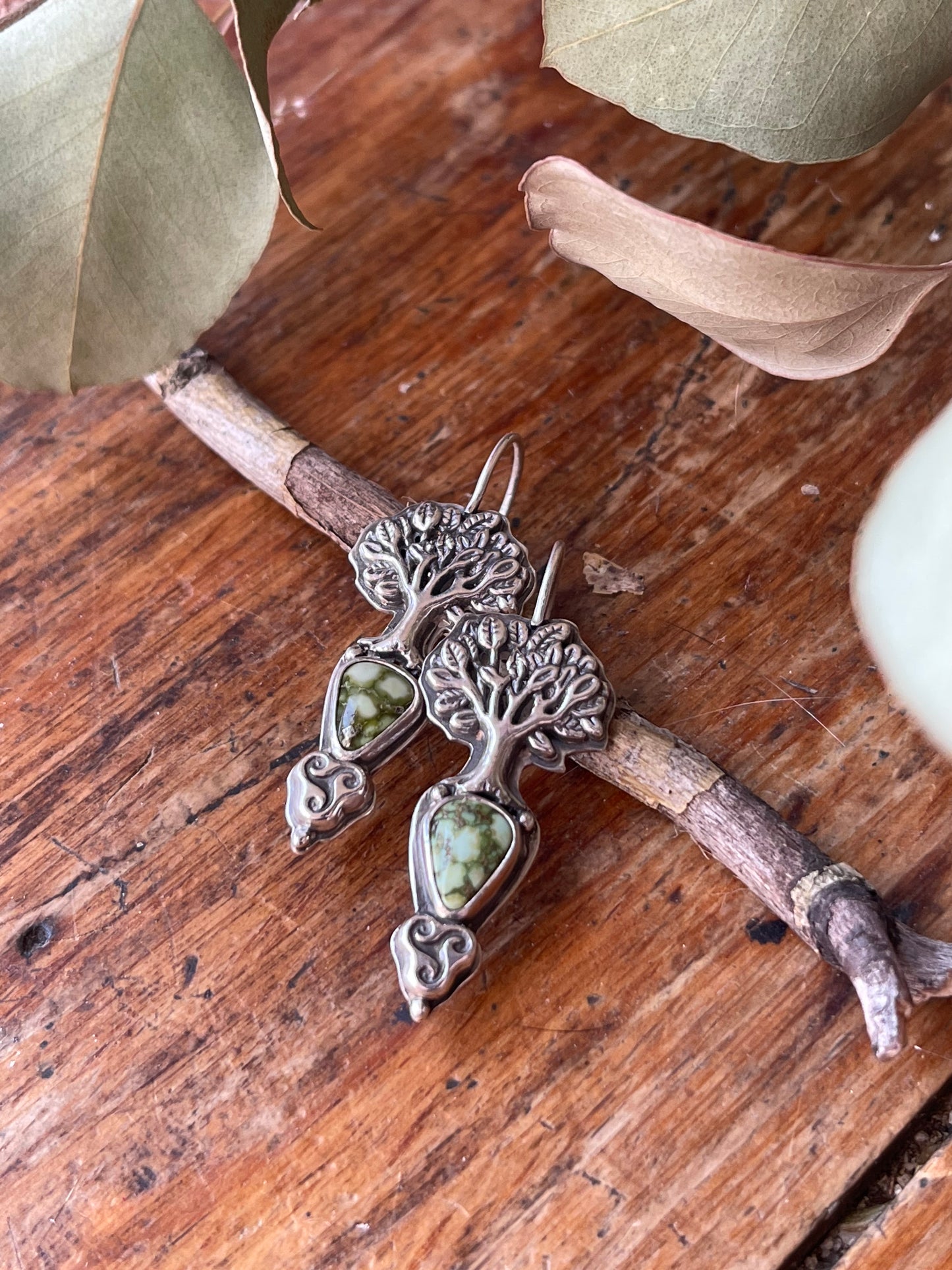 Sacred Grove • Sonoran Gold Turquoise Celtic Knot Tree Drop Earrings • Sterling Silver