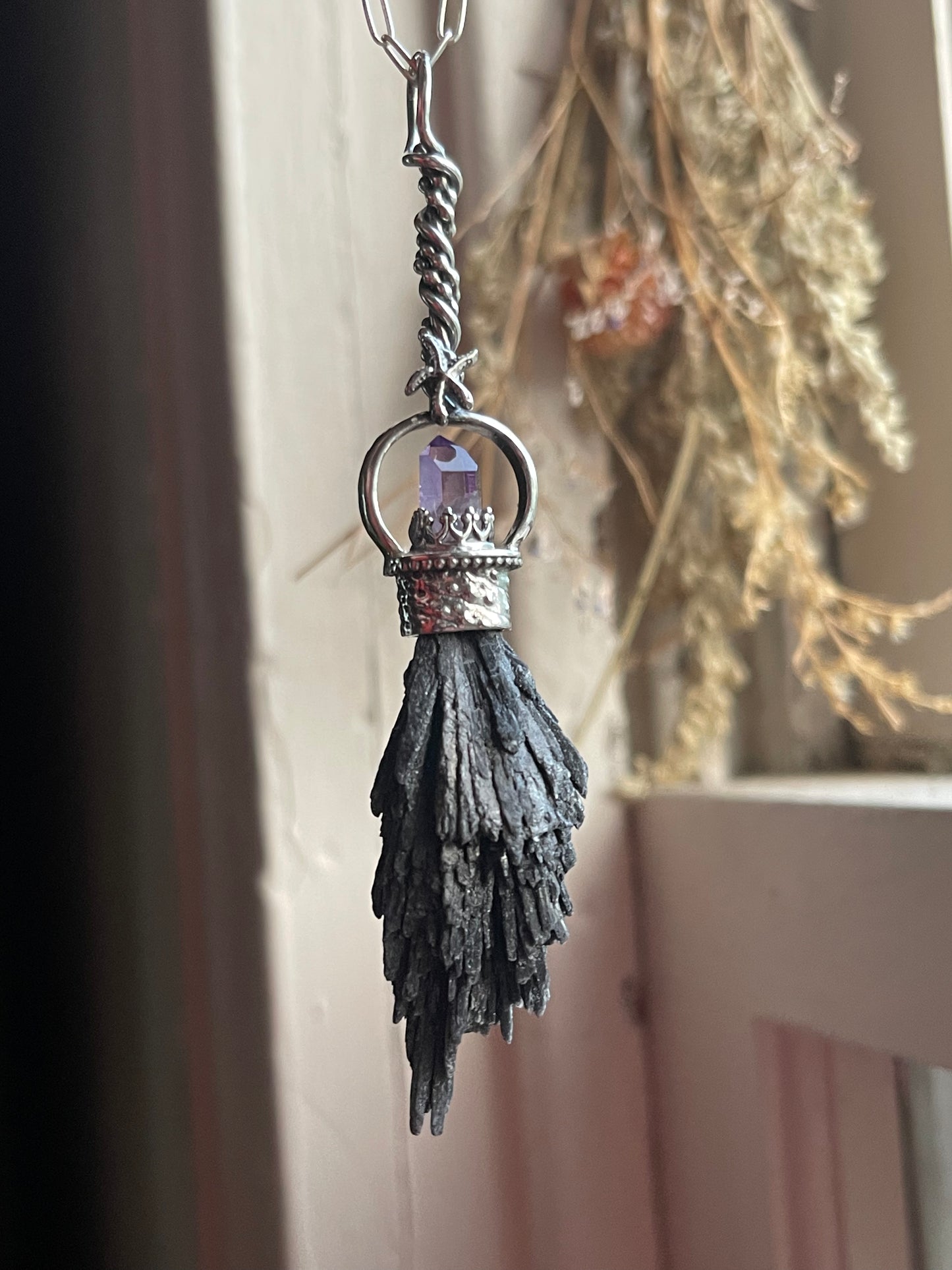 The Urchin Witch Crystal Broom Pendant