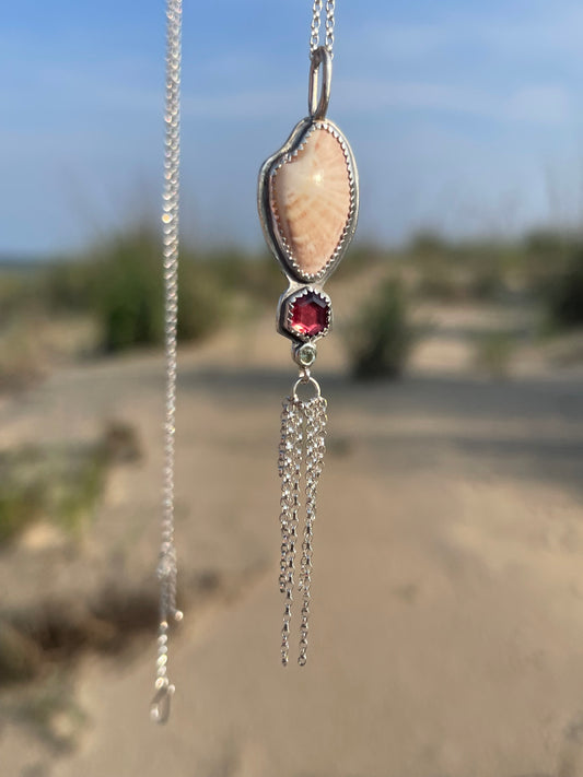 *Tidal Threads I • Garnet, Sapphire & Shell Fine Silver Pendant Necklace