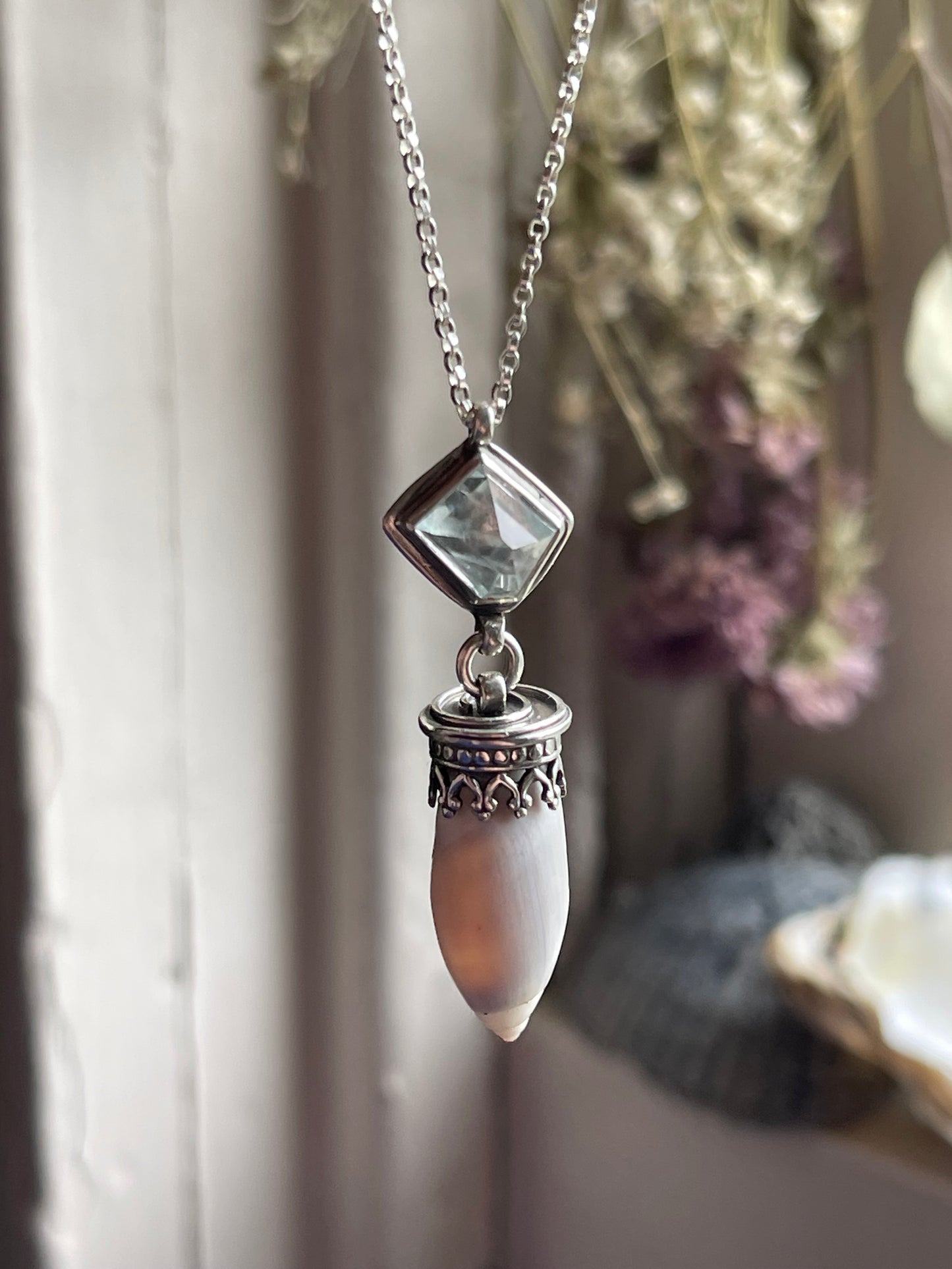 Empress of Tides • Aquamarine & Olive Shell Necklace