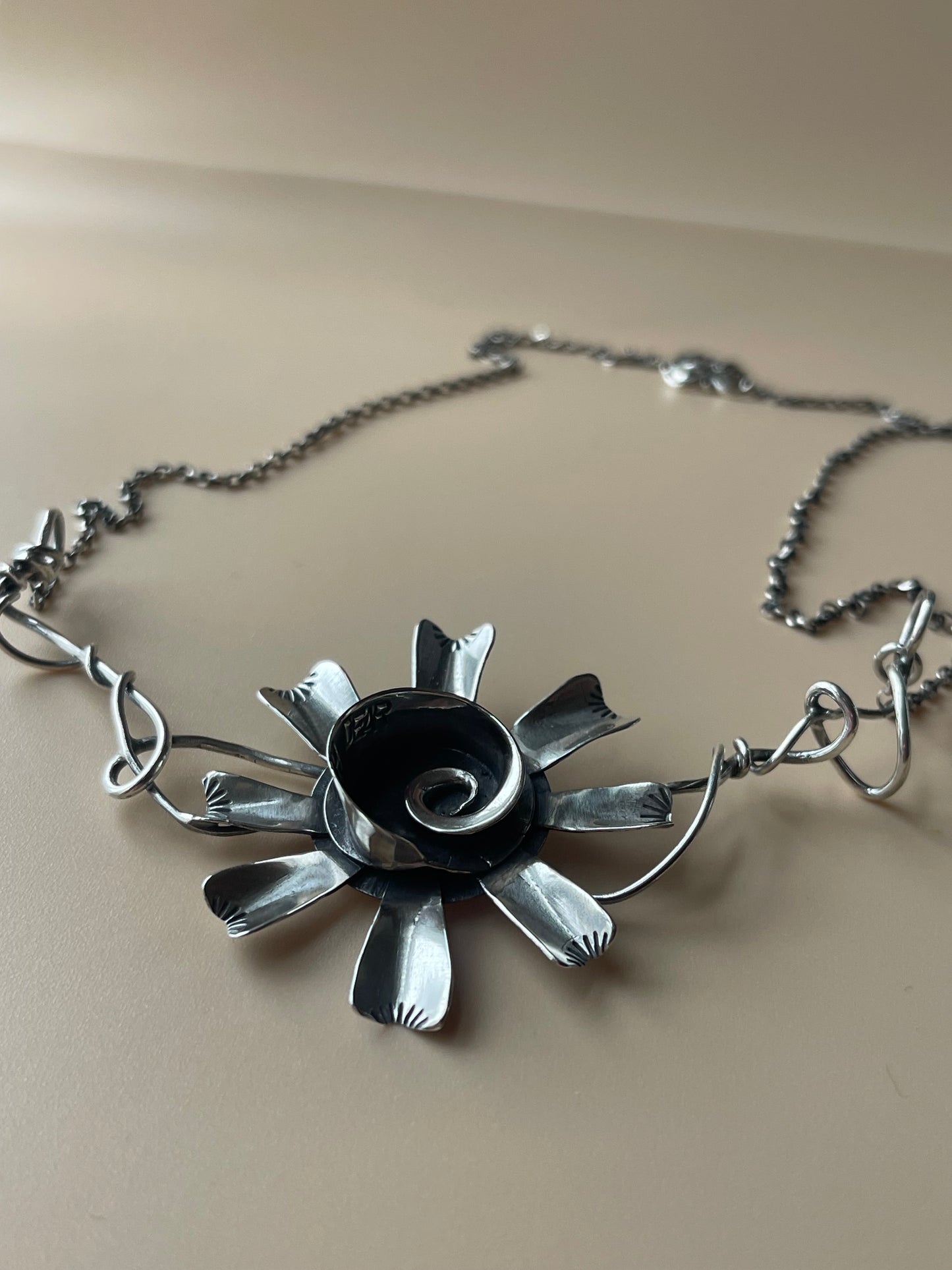 Oh Dear • Sterling Silver Sculptural Viney Flower Neckpiece