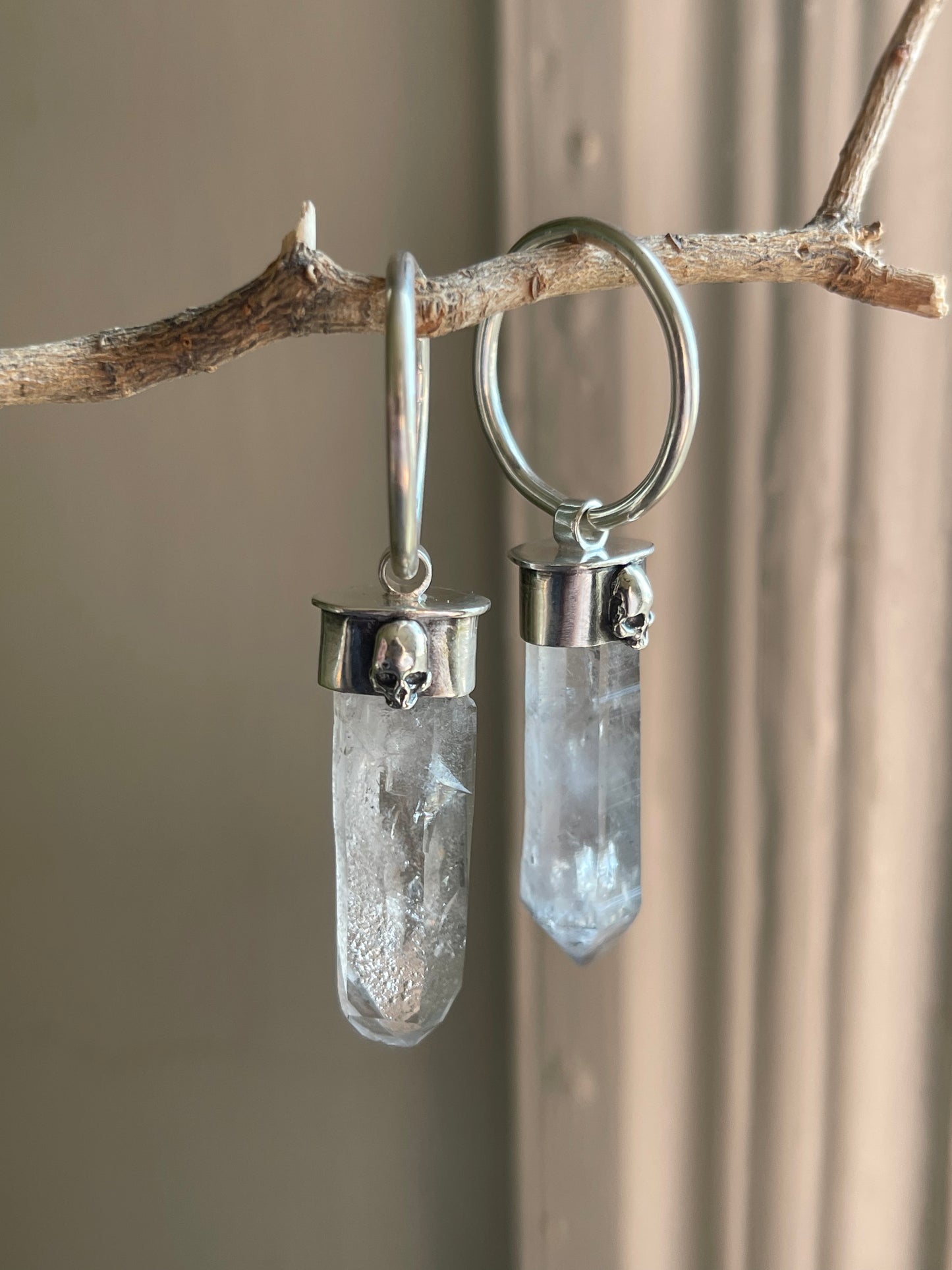 Gauged Tibetan Quartz Skull Ear Hanger Hoops