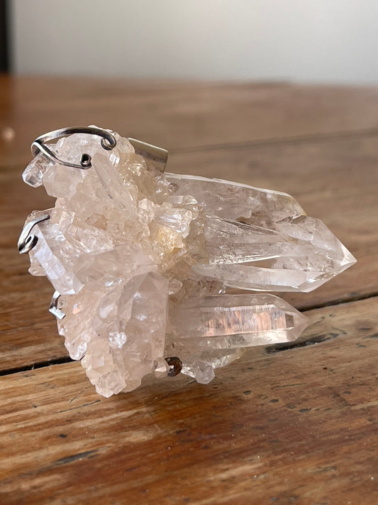 Crystalline Knowledge • Sterling Silver Quartz Crystal Cluster Pendant Brooch Combo Jewel