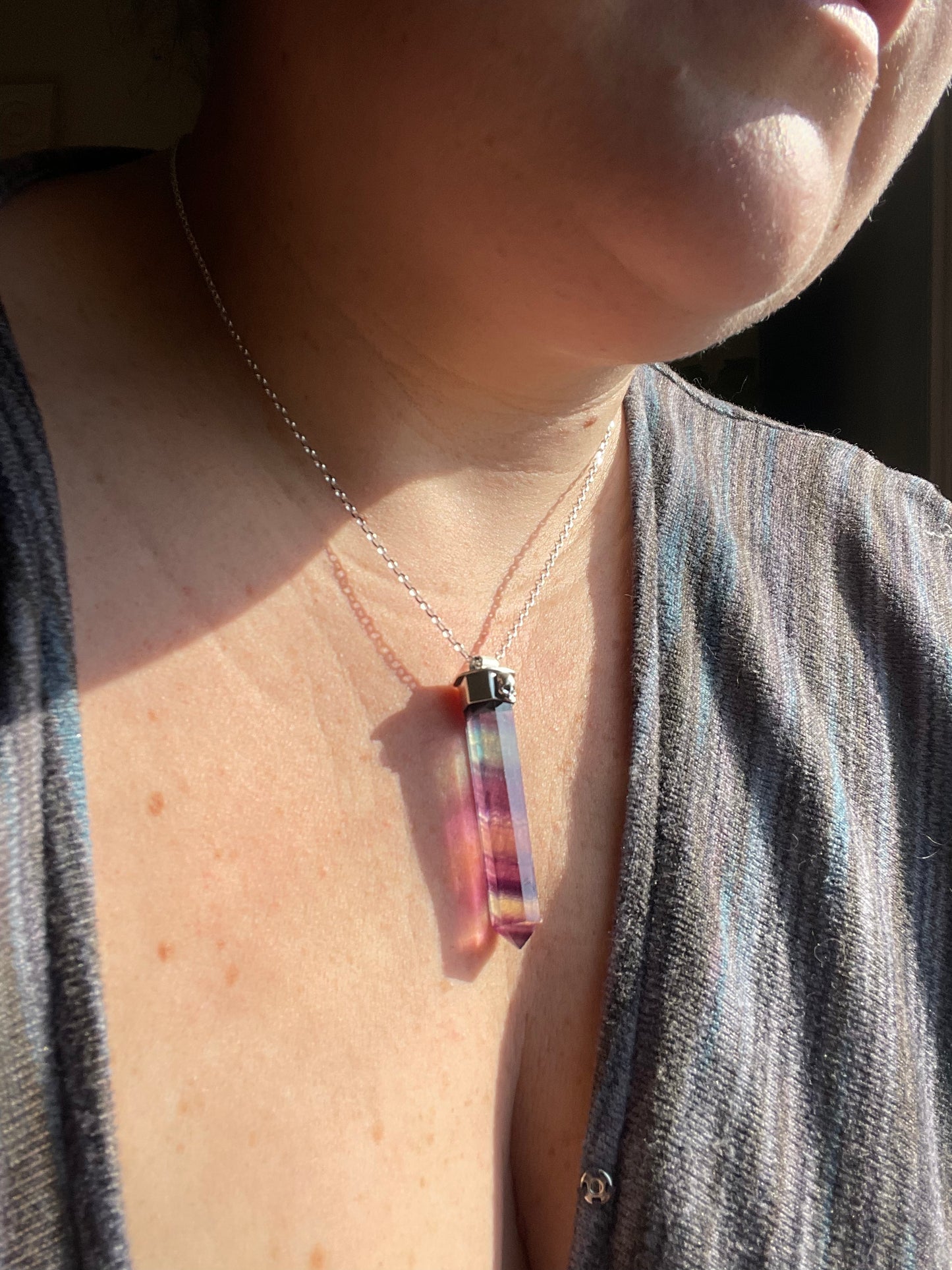 Autumnal Decay Fluorite Crystal Skull Necklace