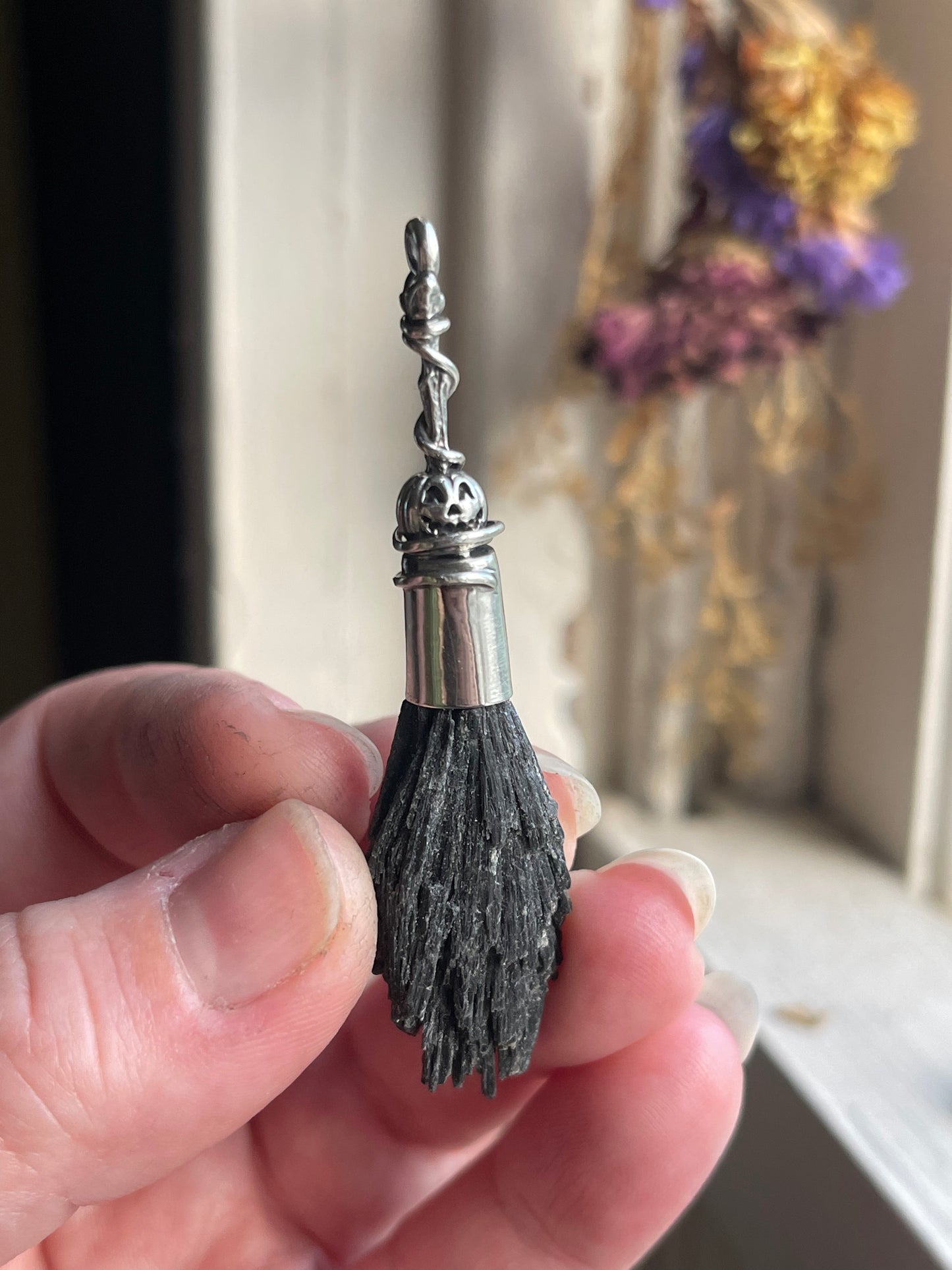 Autumn Witch Little Pumpkin Crystal Broom Pendant